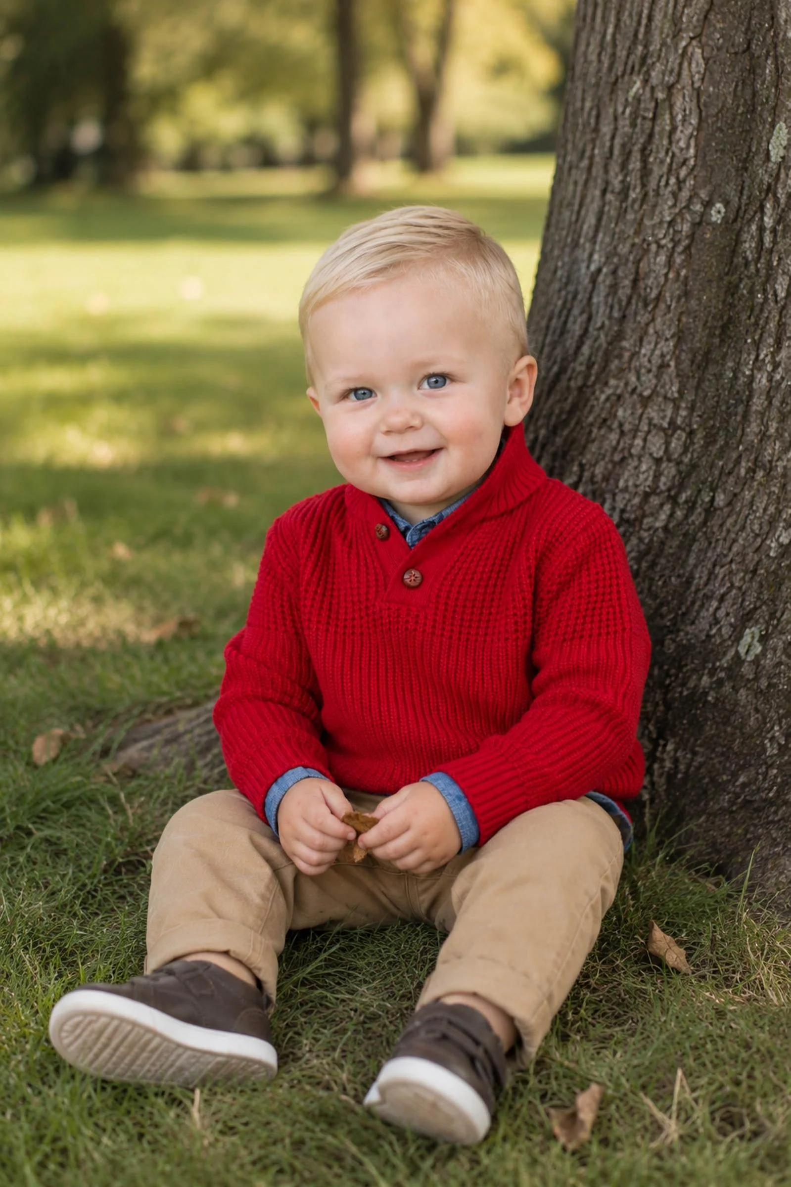Hope & Henry Organic Cotton Mix Stitch Mock Neck Sweater with Elbow Patches for Baby Boys, Red