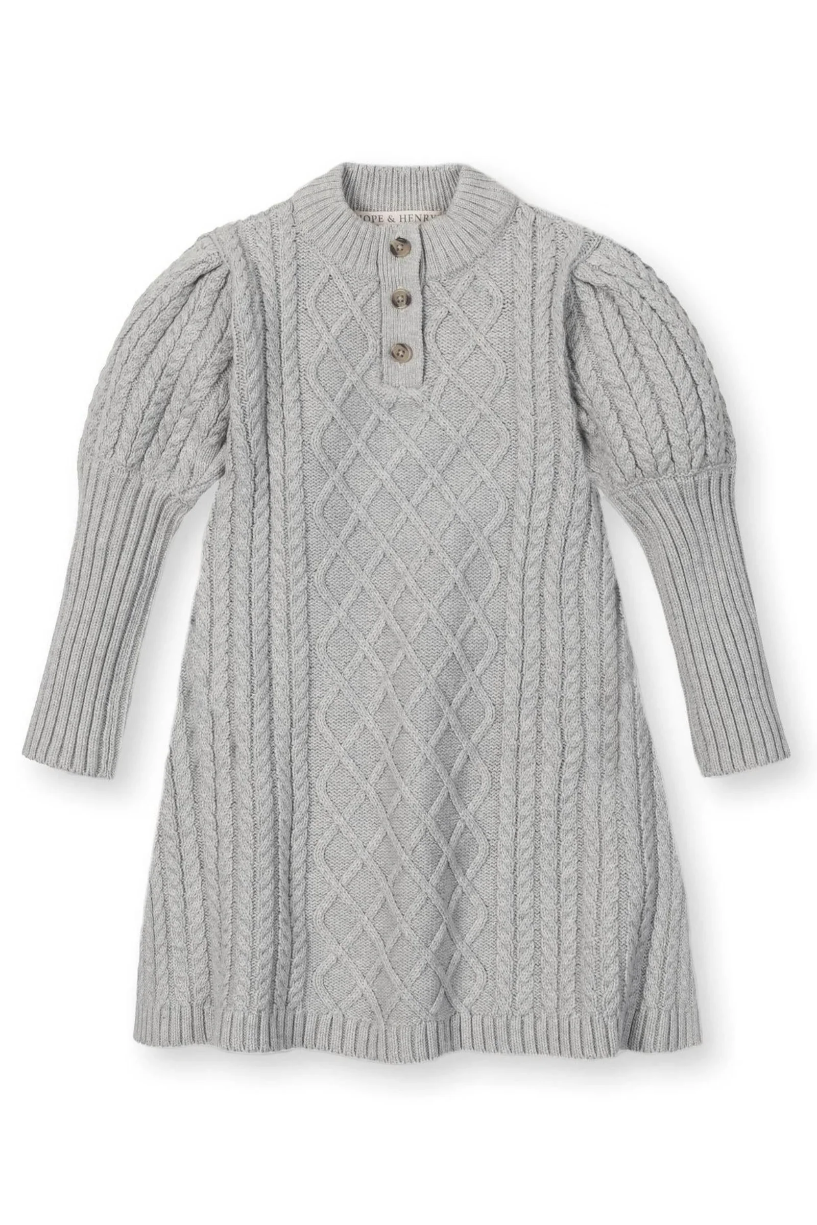 Hope & Henry Grey Organic Cotton Mock Neck Button Placket Sweater Dress, Baby, Toddler & Kids - Image 2