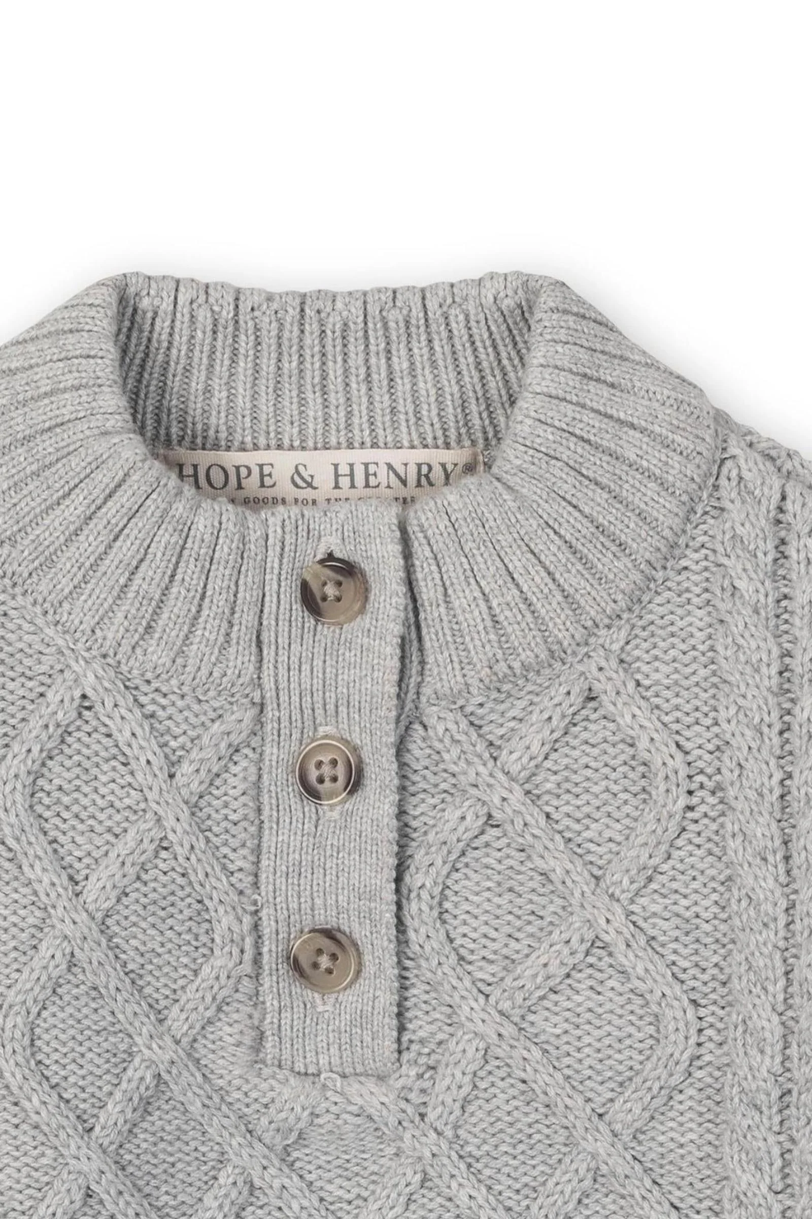Hope & Henry Grey Organic Cotton Mock Neck Button Placket Sweater Dress, Baby, Toddler & Kids - Image 3
