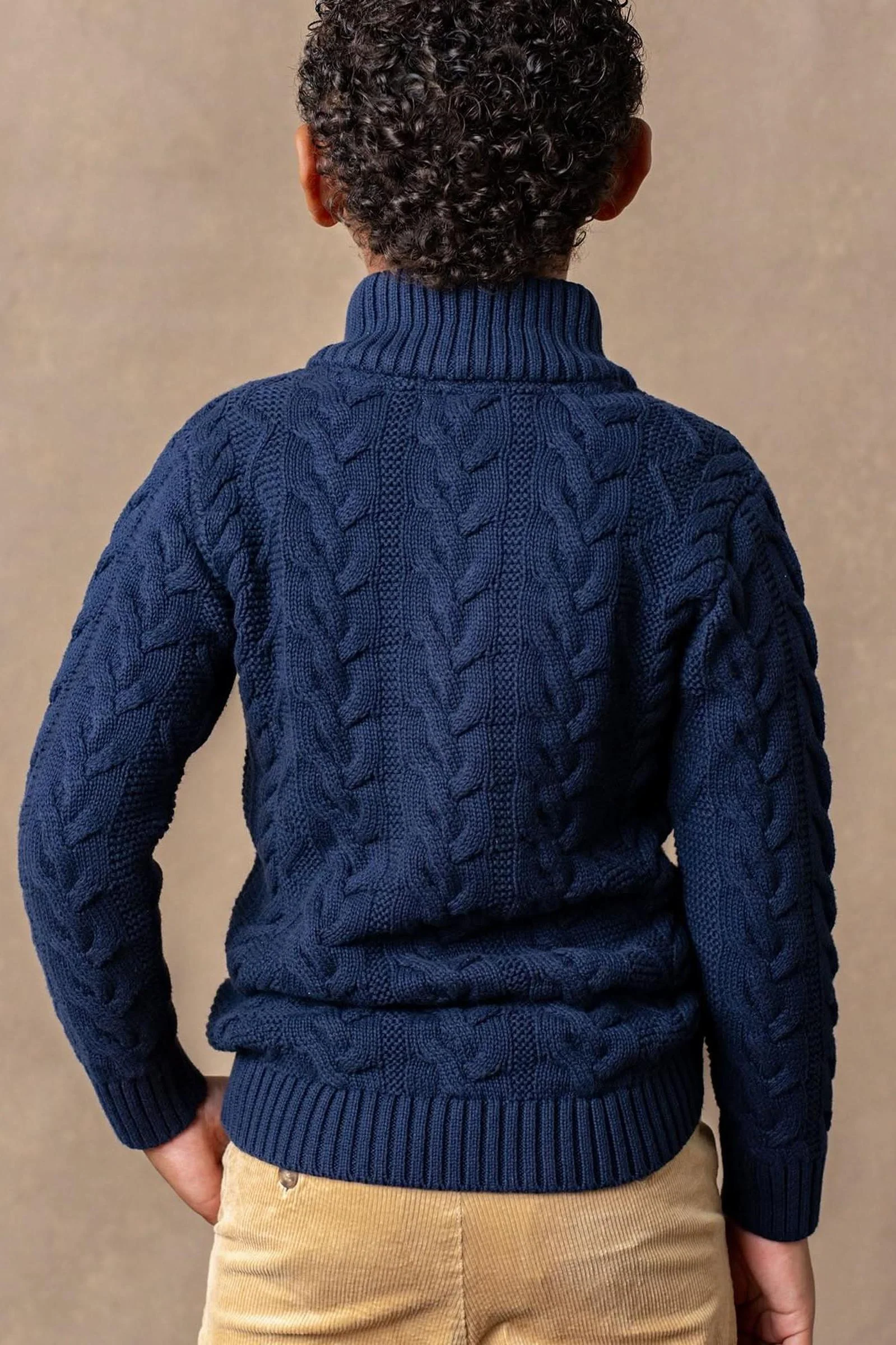 Hope & Henry Organic Cotton Mock Neck Cable Sweater for Boys, Navy, Toddler & Kids - Image 4
