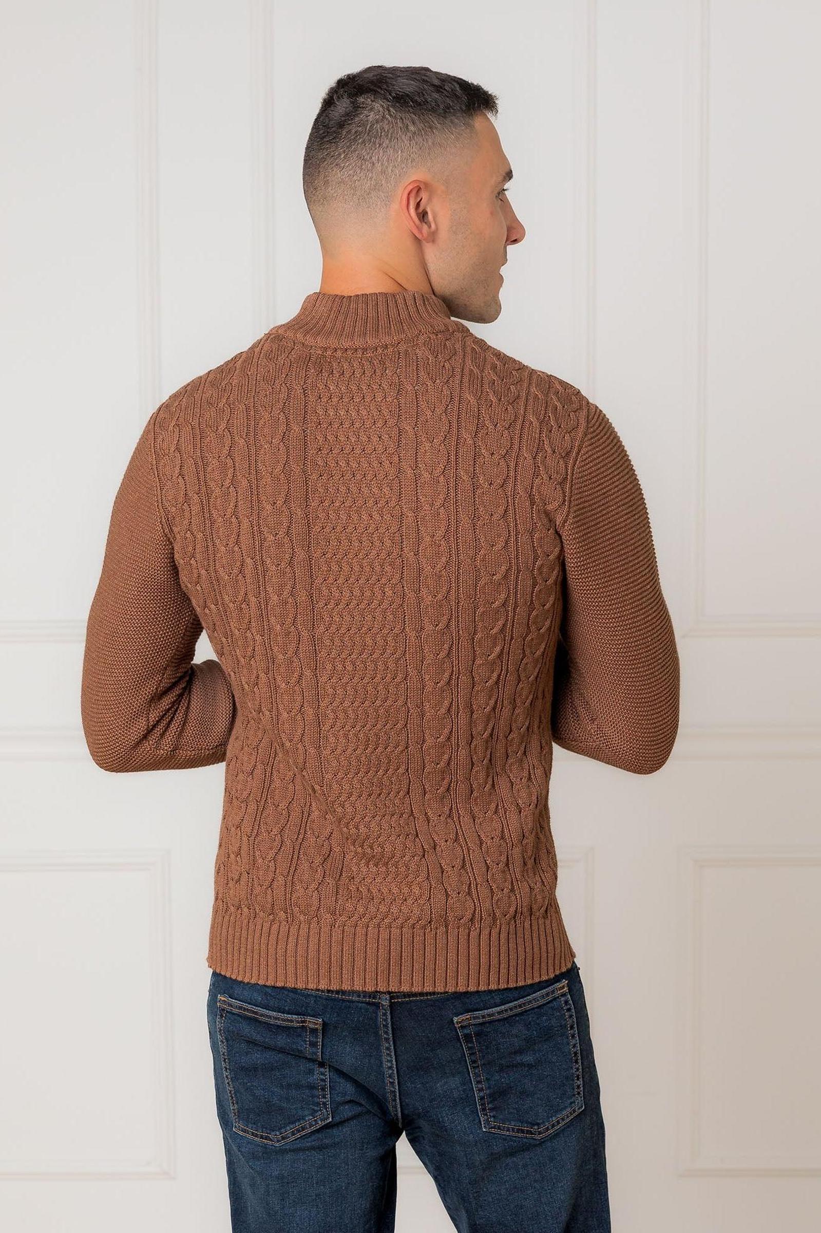 Organic Cotton Mock Neck Cable Sweater, Cinnamon Heather, Men, Family Matching Outfits - Image 5