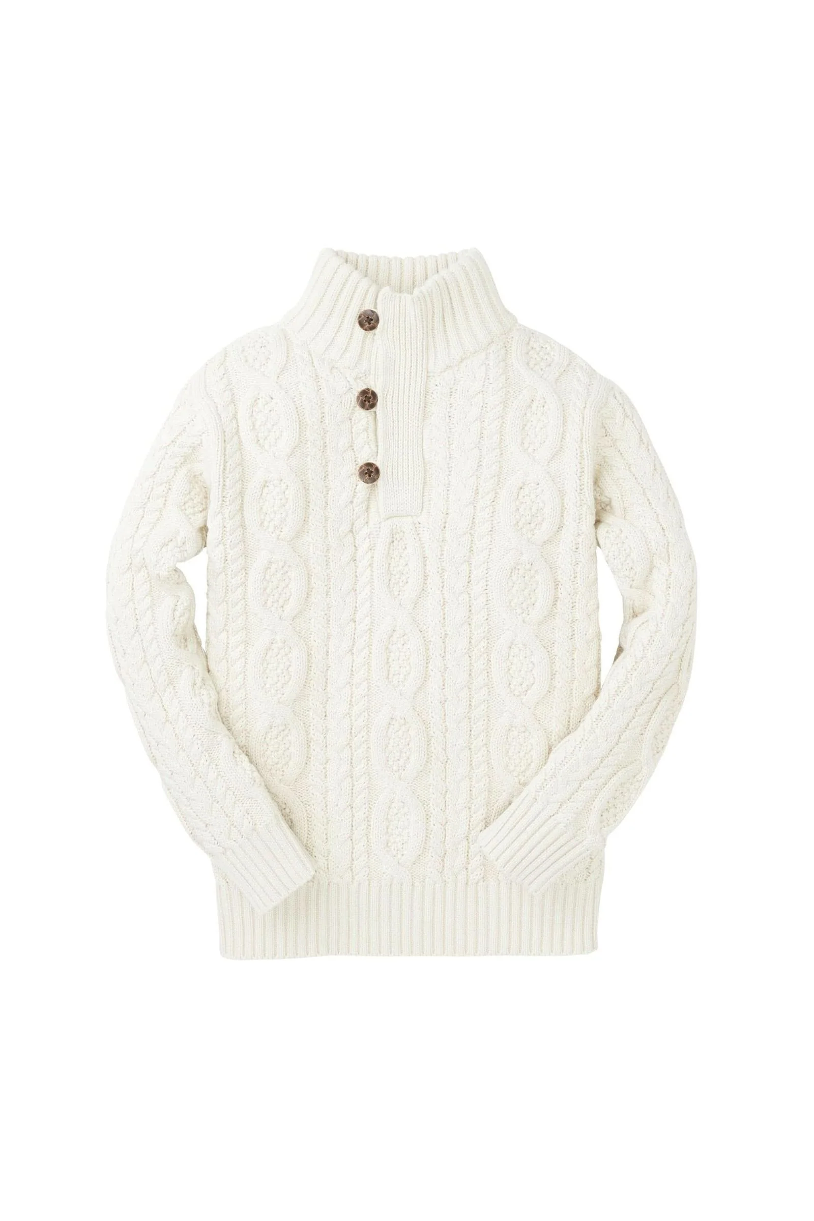 Hope & Henry Organic Cotton Cable Knit Mock Neck Sweater with Buttons For Boys, White, Toddler & Kids - Image 2