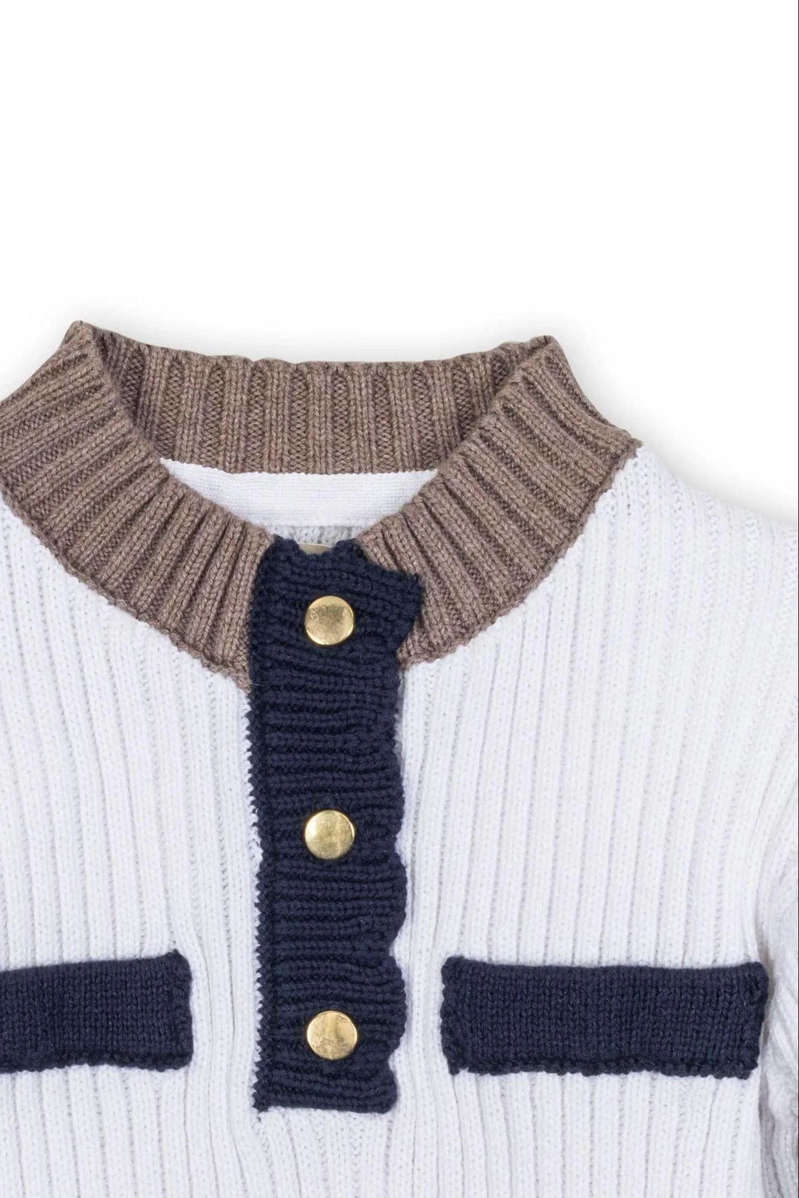 Hope & Henry Organic Cotton Mock Neck Henley Sweater Dress for Girls, White & Navy, Toddler & Kids - Image 3