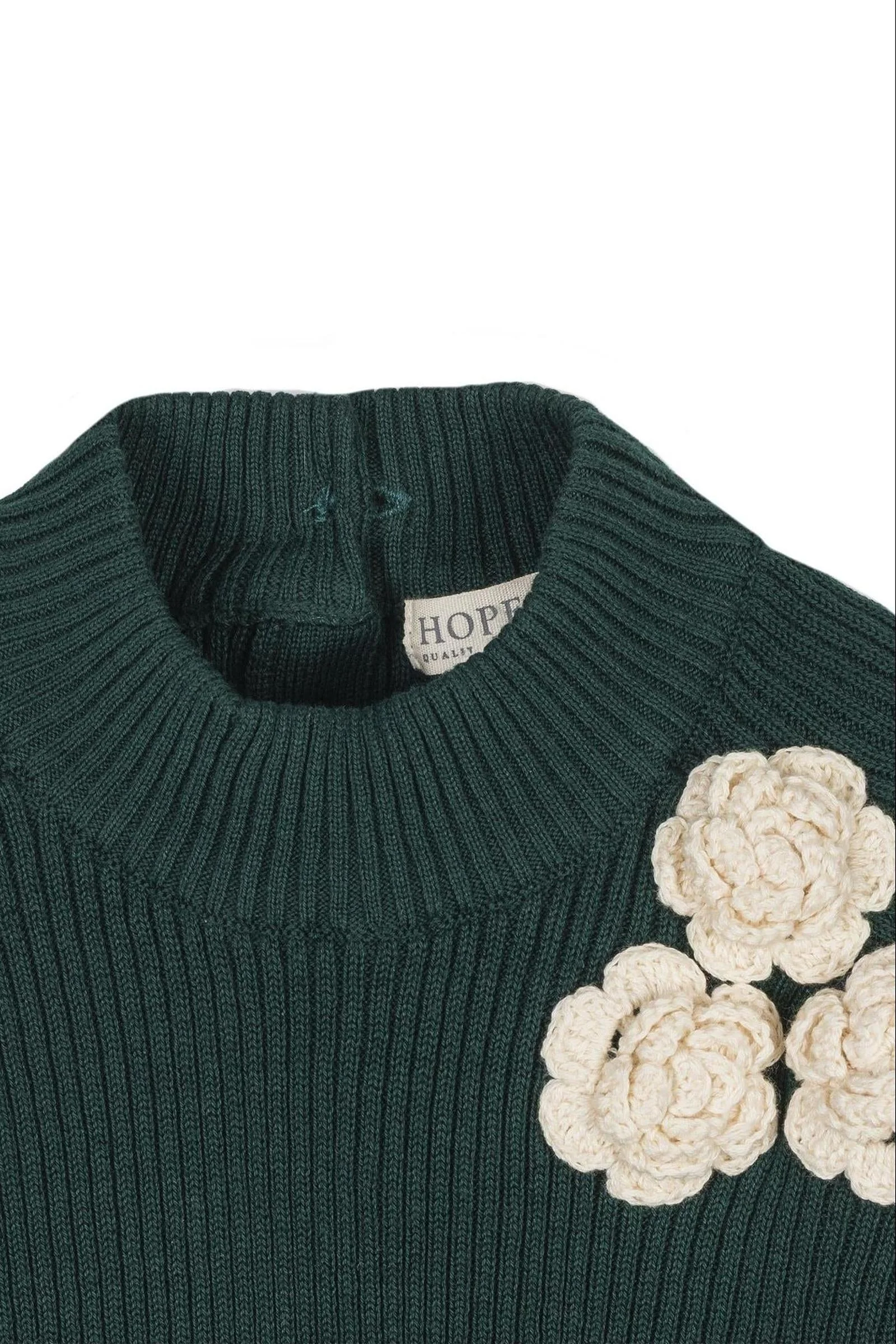 Hope & Henry Organic Cotton Mock Neck Rosette Sweater for Girls, Green, Toddler & Kids - Image 4