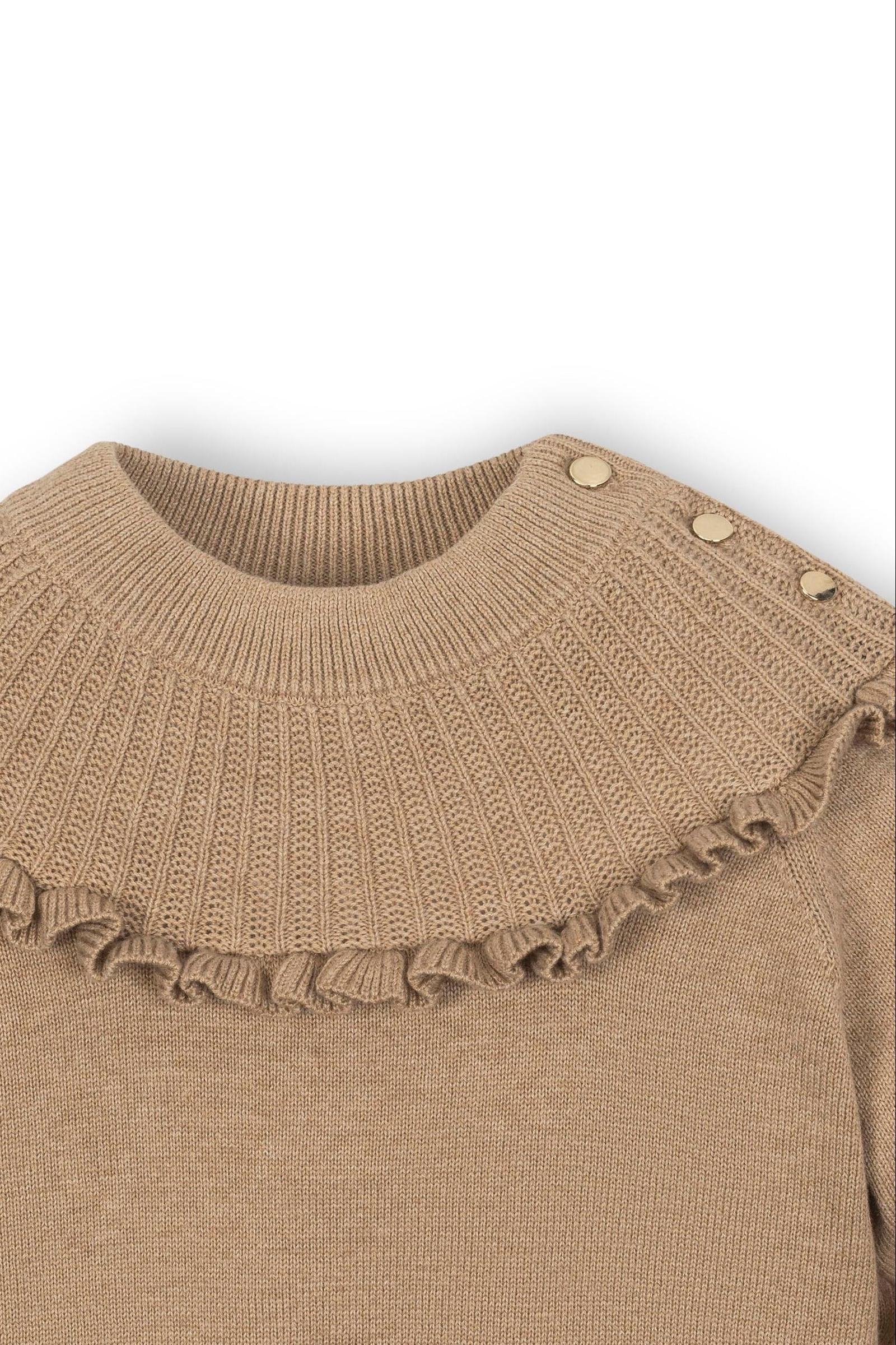 Hope & Henry Organic Cotton Mock Neck Ruffle Sweater for Girls, Camel Heather Rib Knit, Toddler & Kids - Image 4