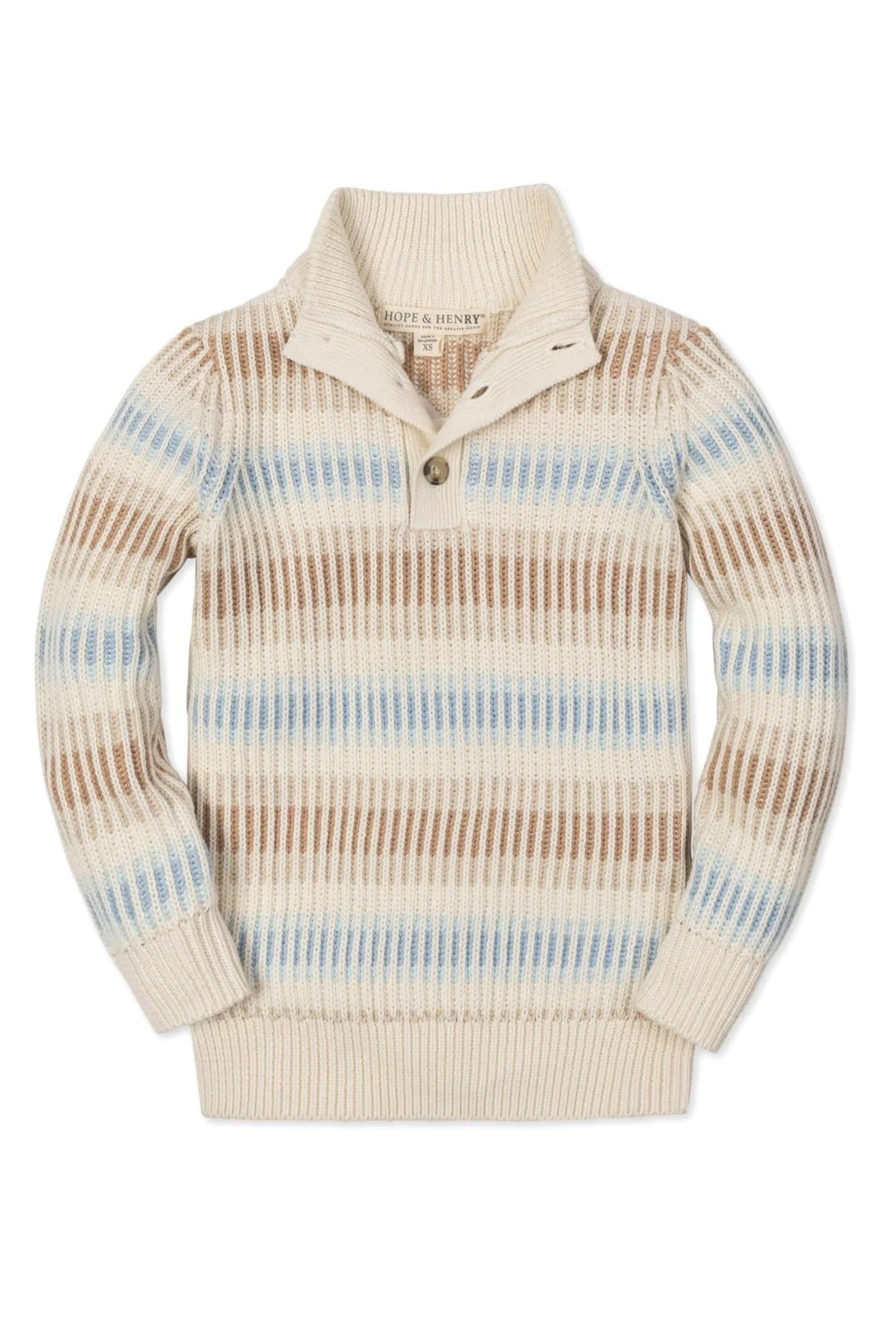 Hope & Henry Organic Cotton Mock Neck Sweater For Boys, Cream Ombre Winter Stripe, Toddler & Kids - Image 2