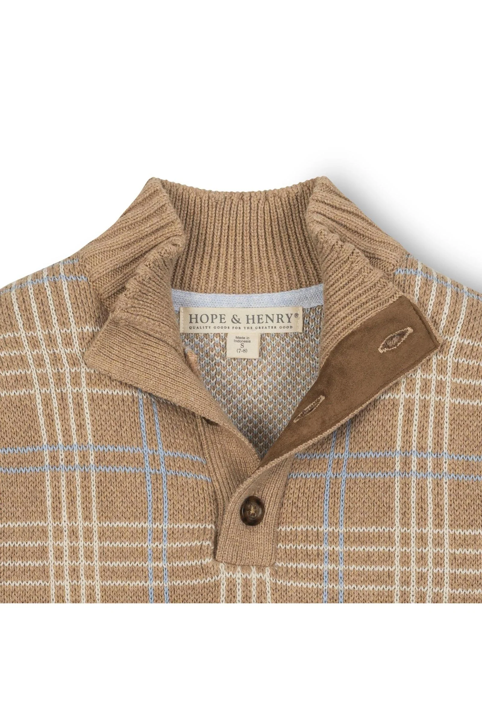 Hope & Henry Organic Cotton Mock Neck Sweater for Boys, Camel Heather Plaid, Sizes 5-18 - Image 2