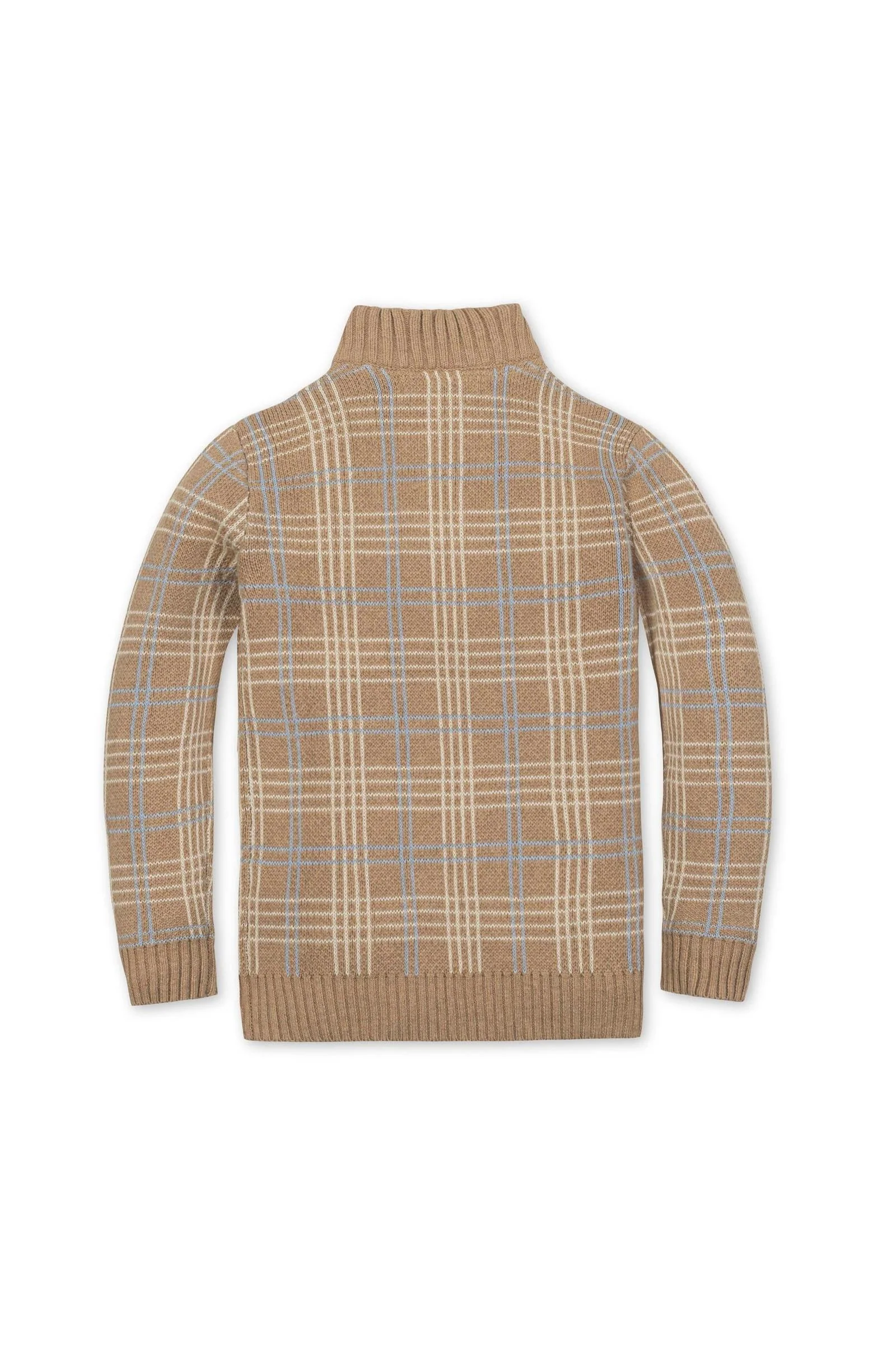 Hope & Henry Organic Cotton Mock Neck Sweater for Boys, Camel Heather Plaid, Sizes 5-18 - Image 3