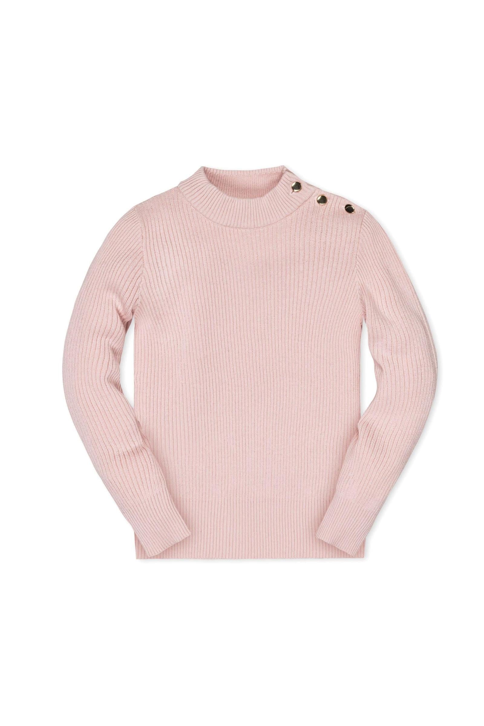 Hope & Henry Organic Cotton Mock Neck Sweater for Girls, Pink, Toddler & Kids - Image 2