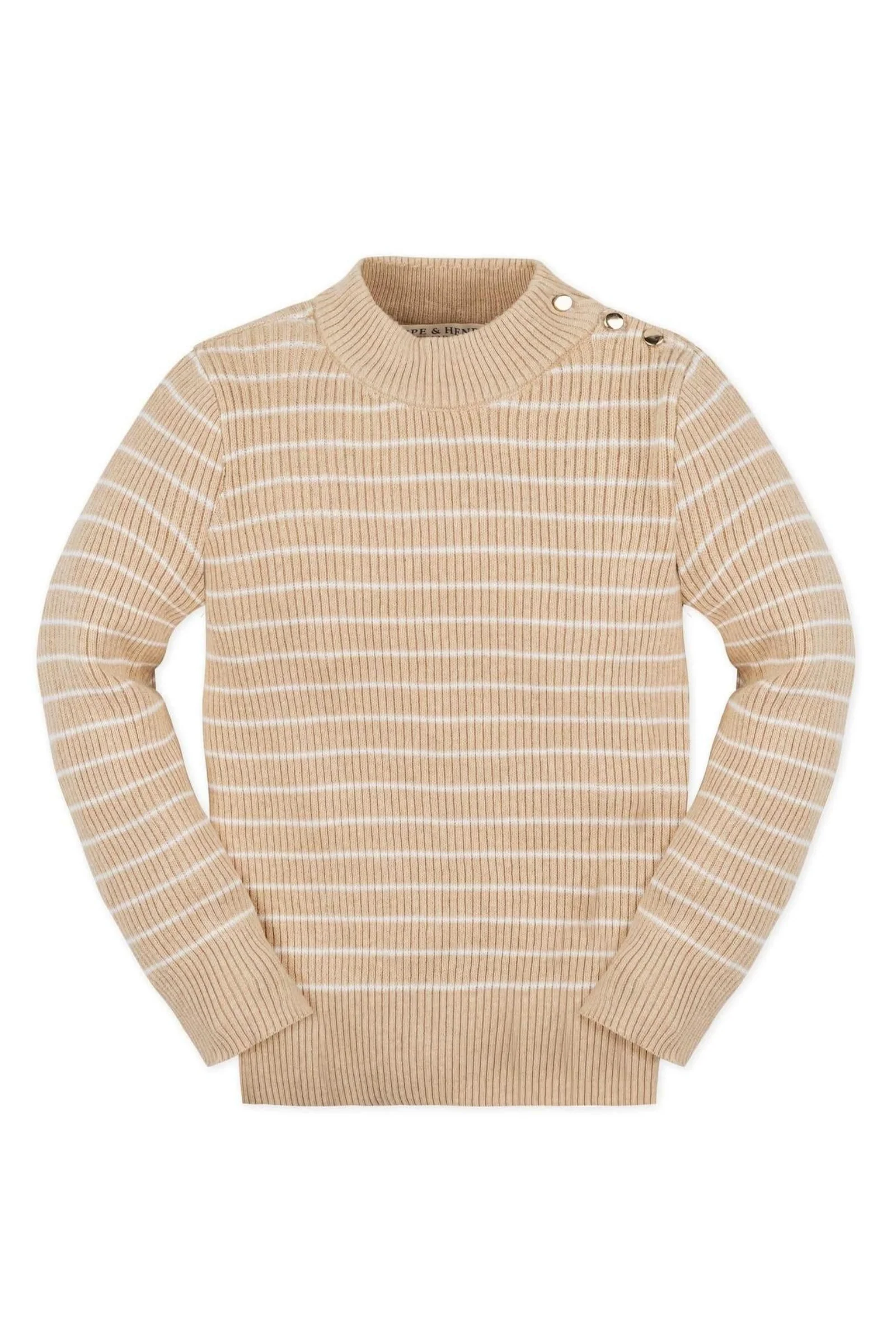 Hope & Henry Organic Cotton Mock Neck Sweater For Girls, Oatmeal Heather Stripe, Toddler & Kids - Image 2