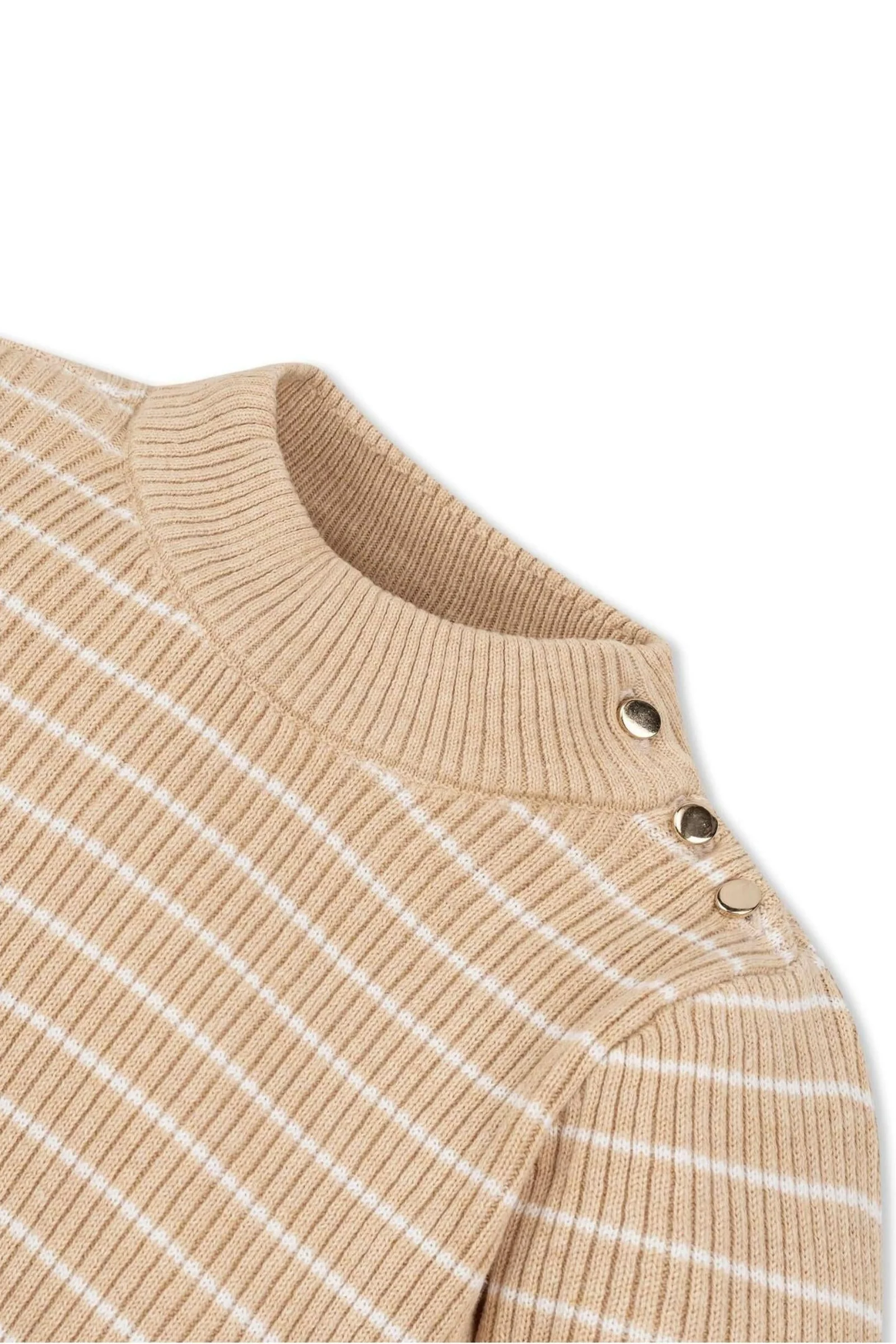 Hope & Henry Organic Cotton Mock Neck Sweater For Girls, Oatmeal Heather Stripe, Toddler & Kids - Image 4