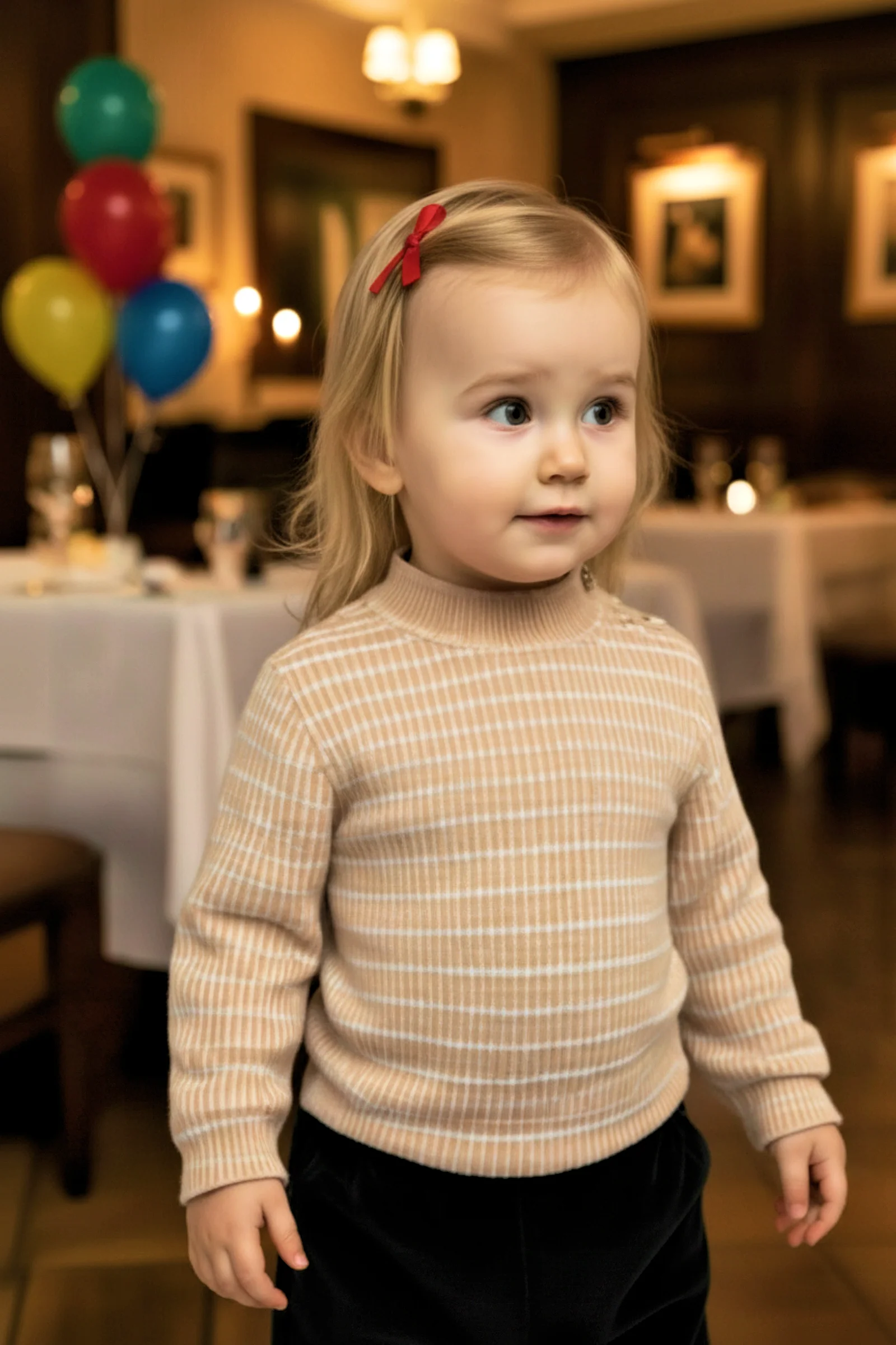 Hope & Henry  Organic Cotton  Mock Neck Sweater for Girls, Oatmeal Stripe, Baby