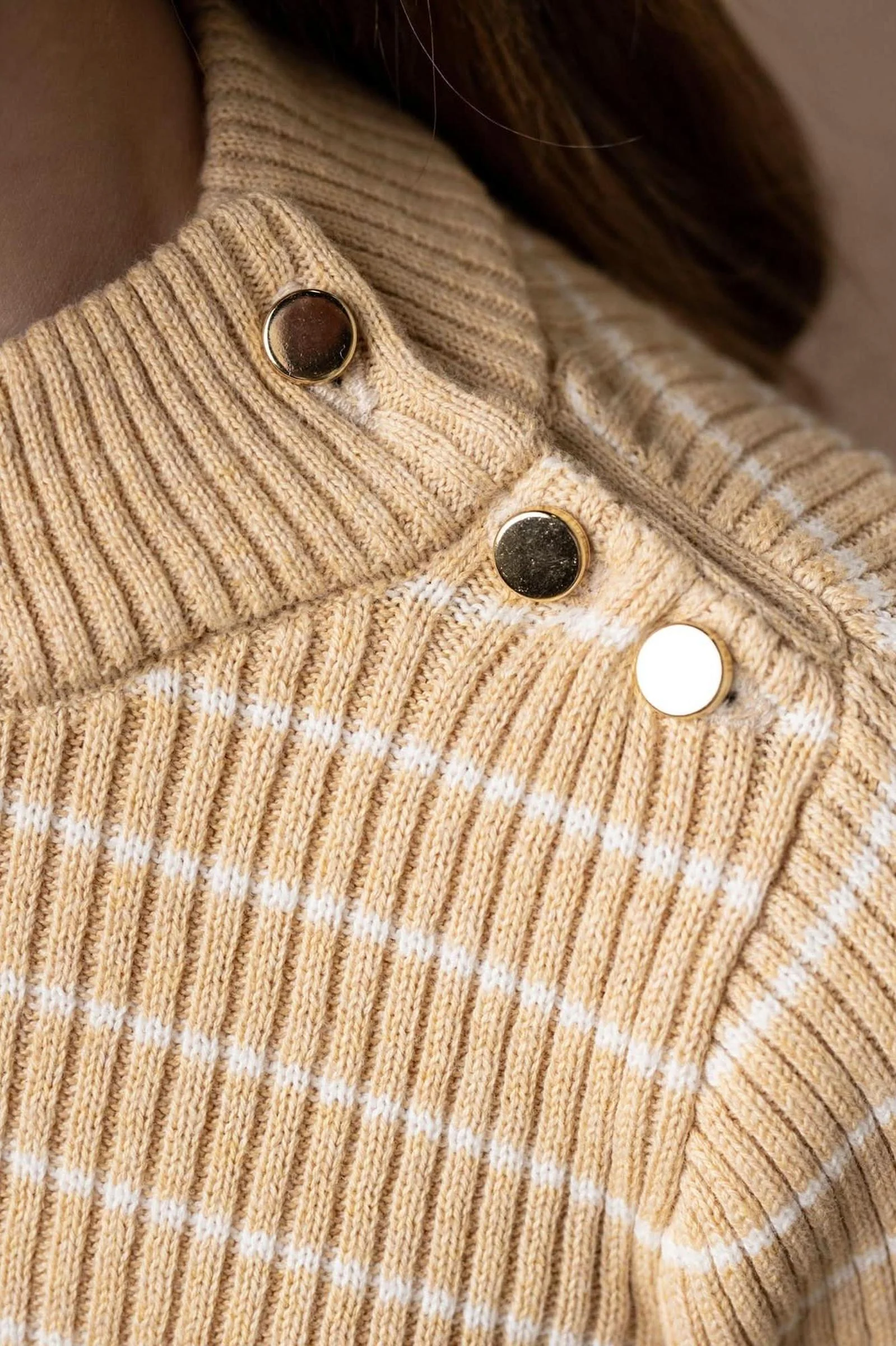 Hope & Henry  Organic Cotton  Mock Neck Sweater for Girls, Oatmeal Stripe, Baby - Image 3