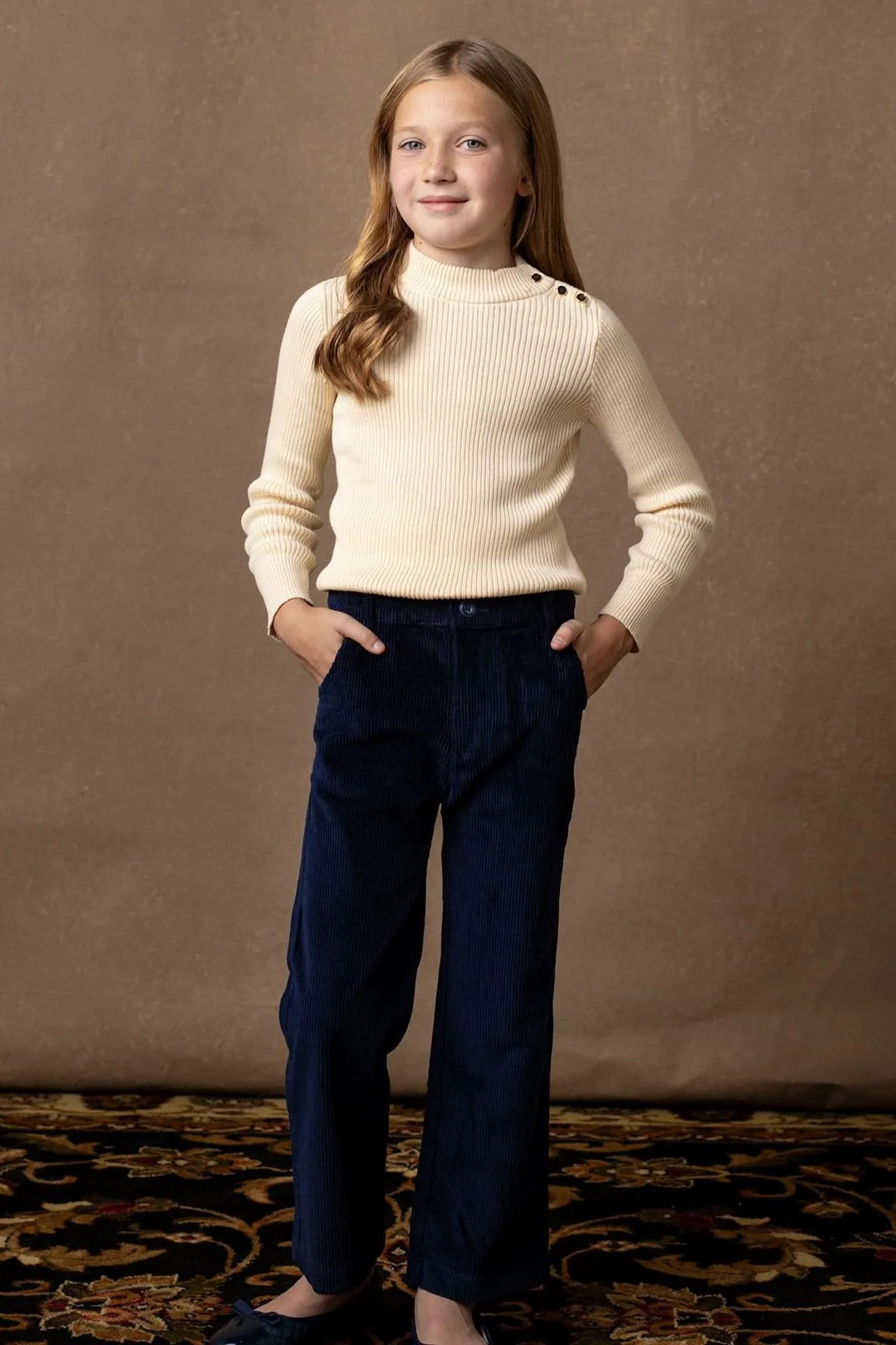 Hope & Henry Organic Cotton Mock Neck Sweater for Baby Girls, Ivory - Image 3