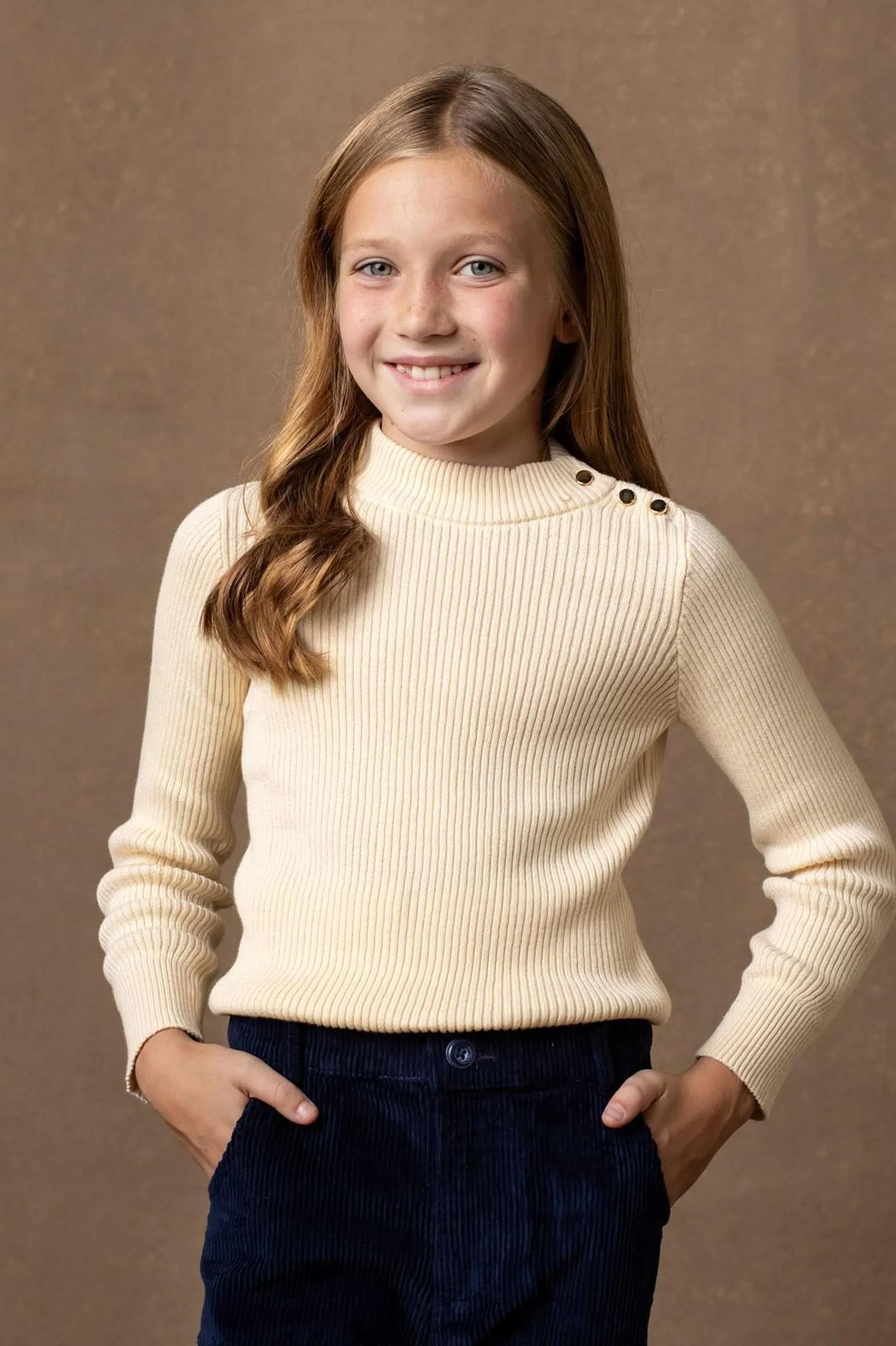 Hope & Henry Organic Cotton Mock Neck Sweater for Baby Girls, Ivory - Image 4