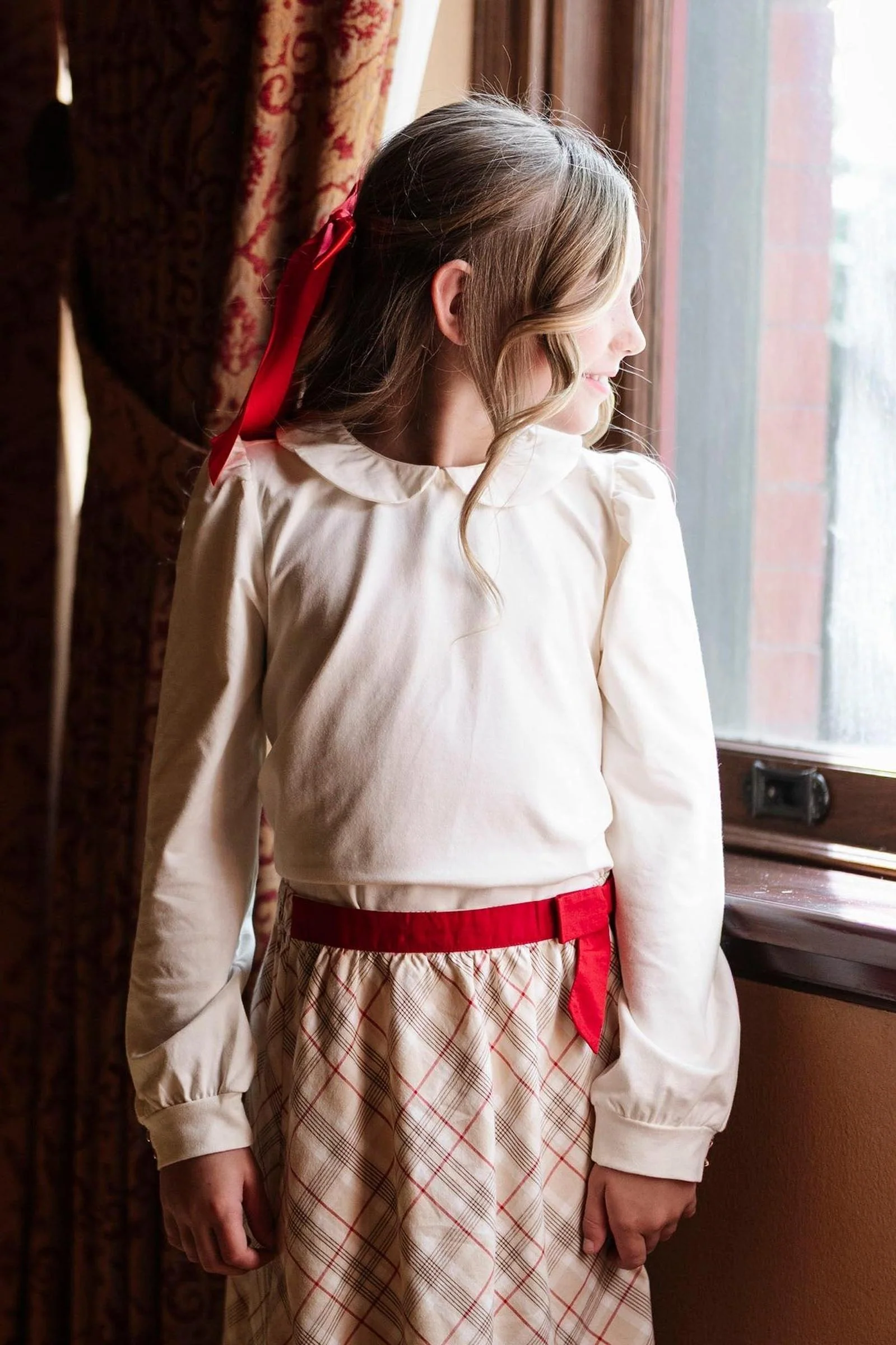 Hope & Henry Organic Cotton Peter Pan Collar Knit Top for Girls, Ivory, Toddler & Kids