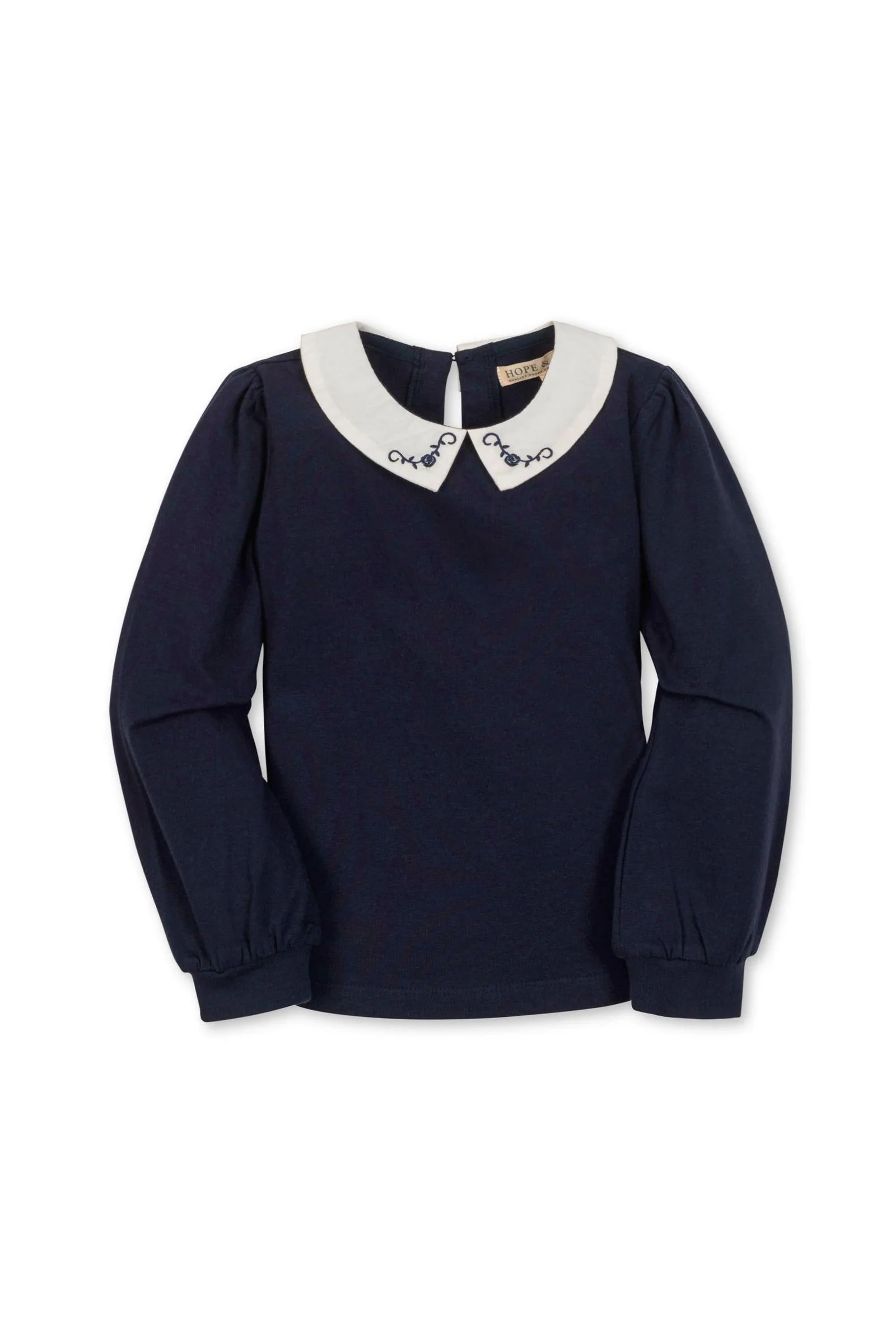 Hope & Henry Organic Cotton Peter Pan Collar Knit Top for Girls, Navy, Toddler & Kids - Image 2