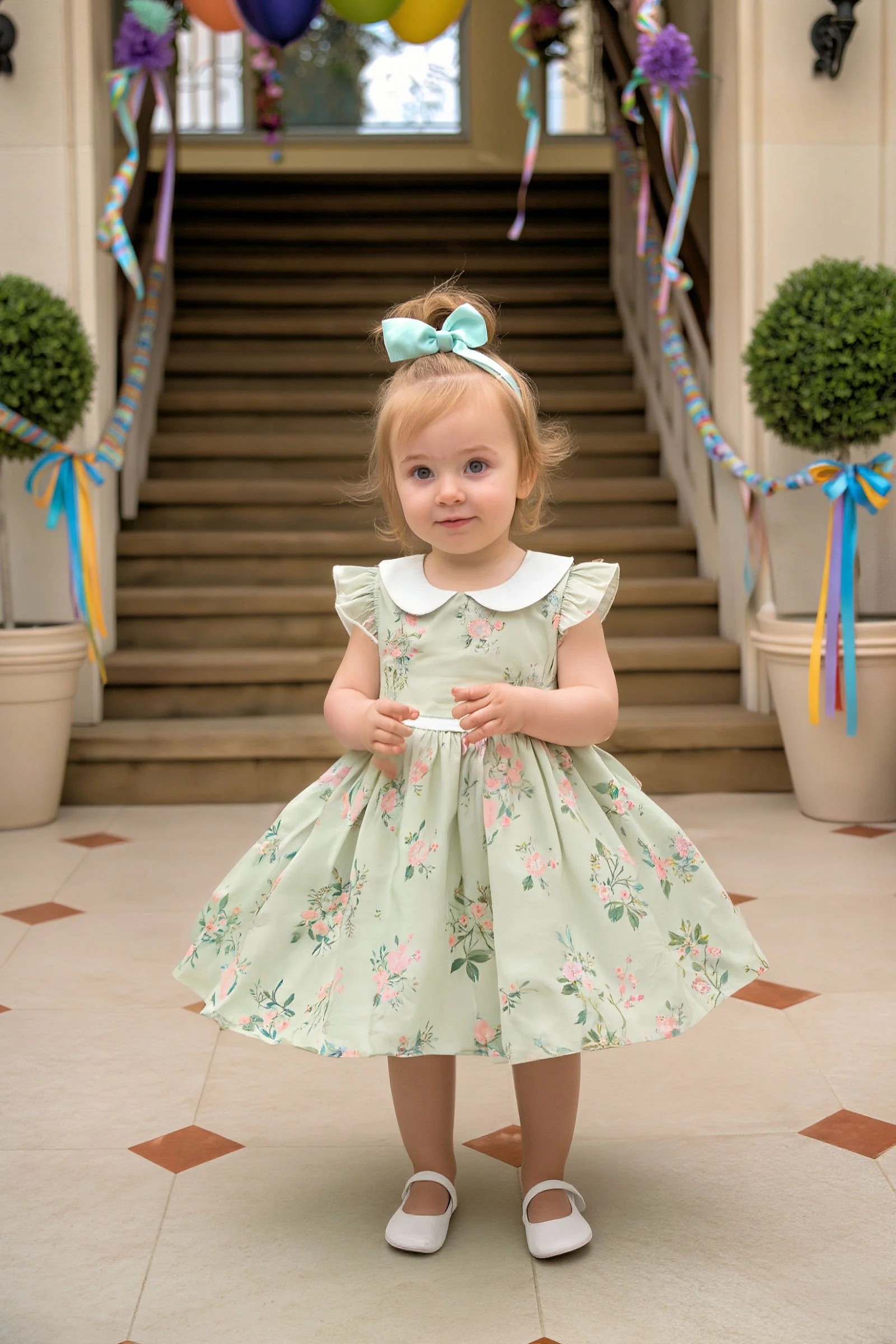 Hope & Henry Organic Cotton Peter Pan Collar Party Dress for Babies, Chateau Floral, Sizes 0-24M