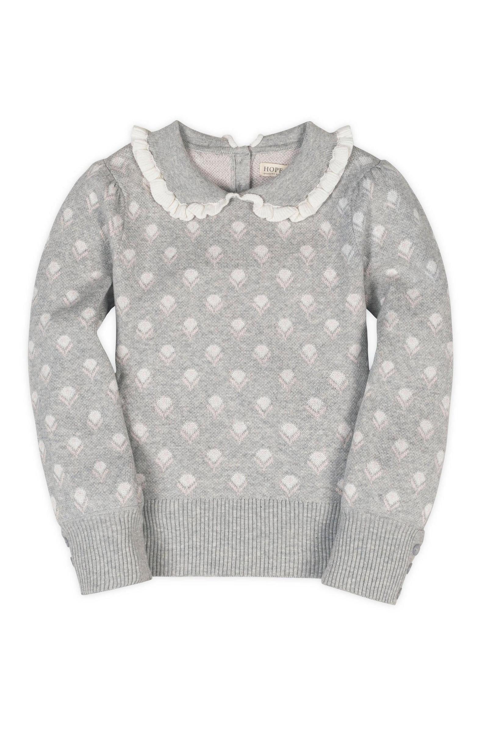 Hope & Henry Organic Cotton Peter Pan Collar Sweater, Gray Flower Intarsia, Toddler & Kids - Image 2