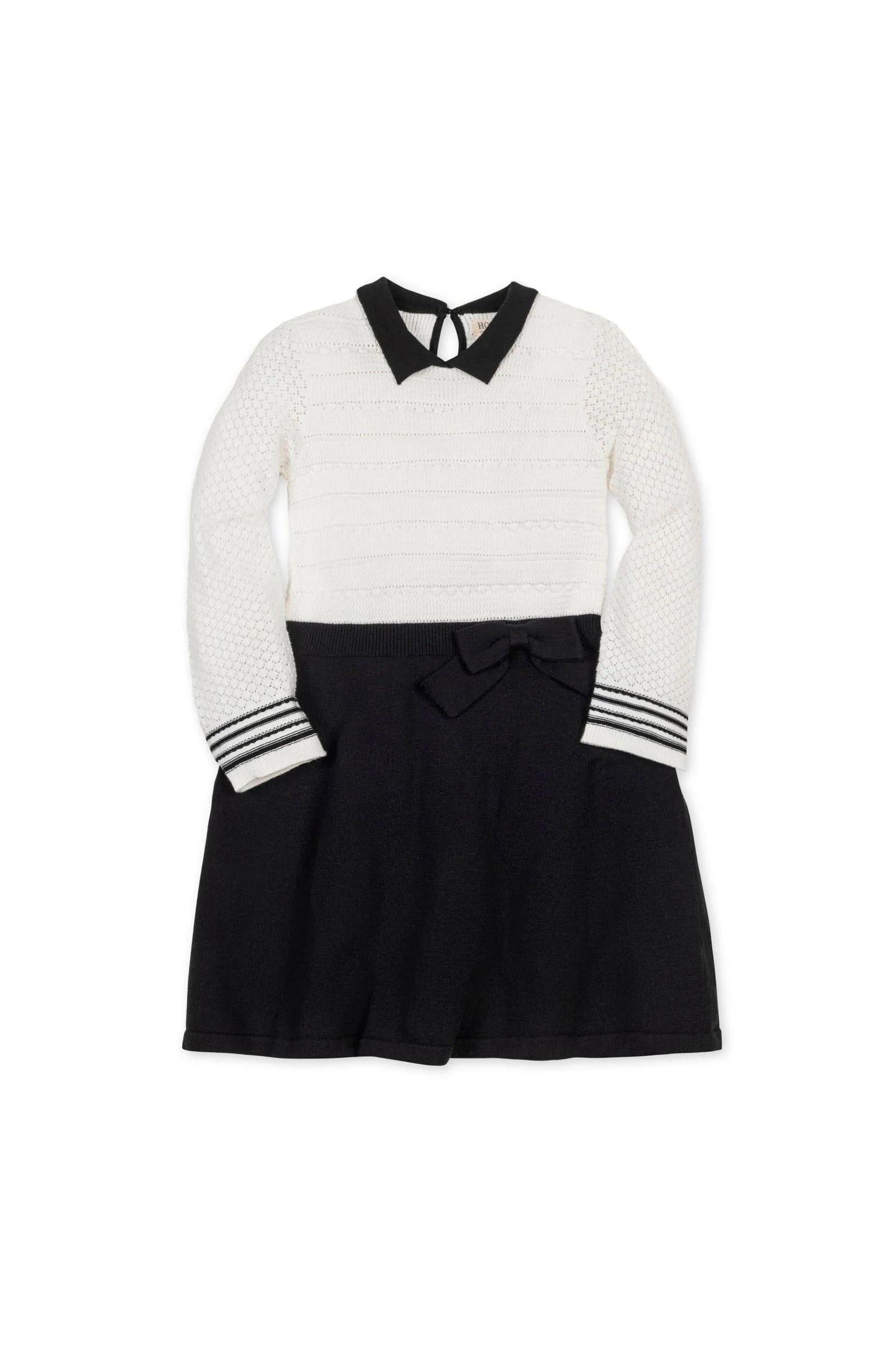 Hope & Henry Organic Cotton Peter Pan Collar Sweater Dress, White & Black, Toddler & Kids - Image 2