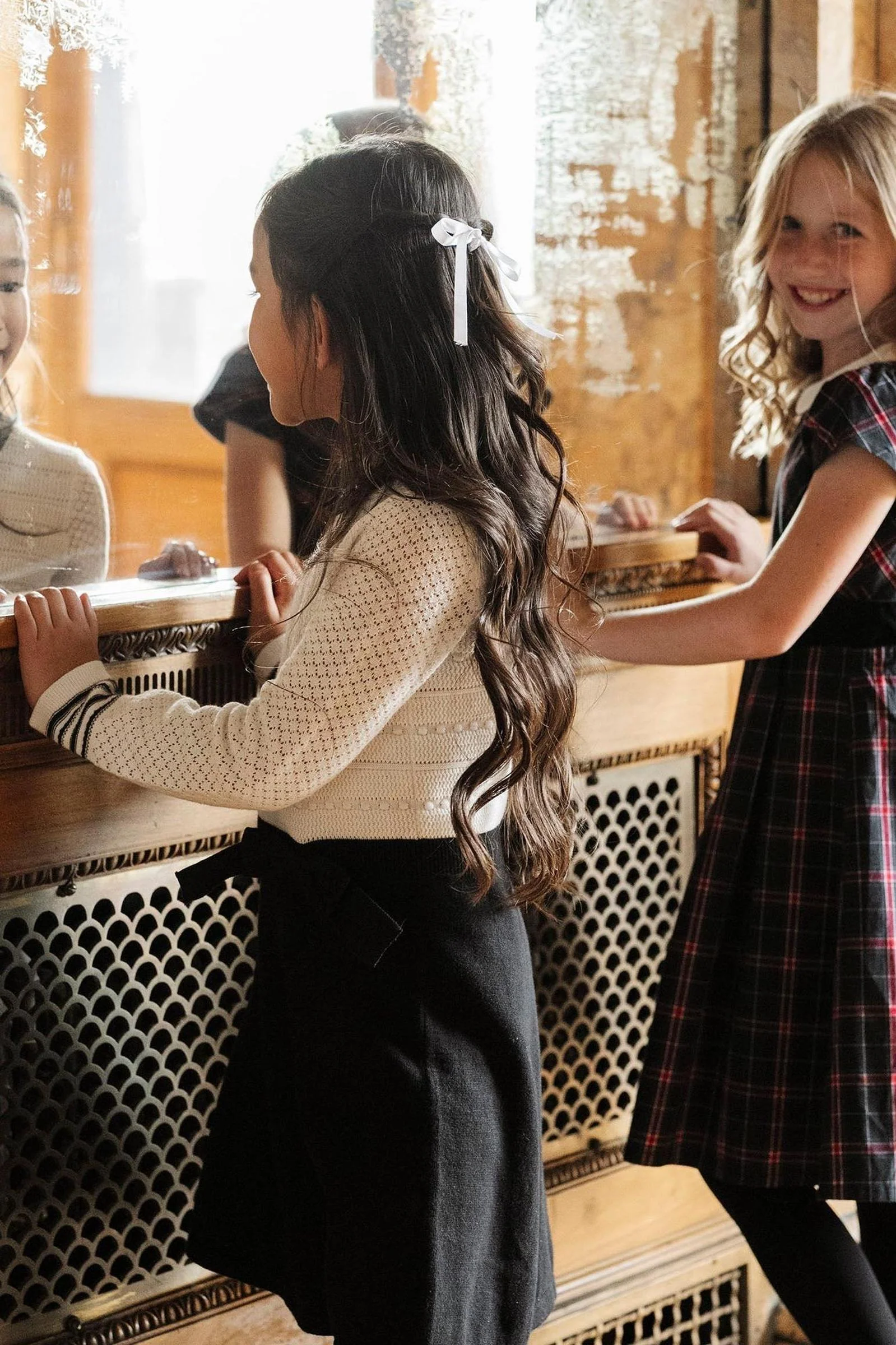 Hope & Henry Organic Cotton Peter Pan Collar Sweater Dress, White & Black, Toddler & Kids - Image 3