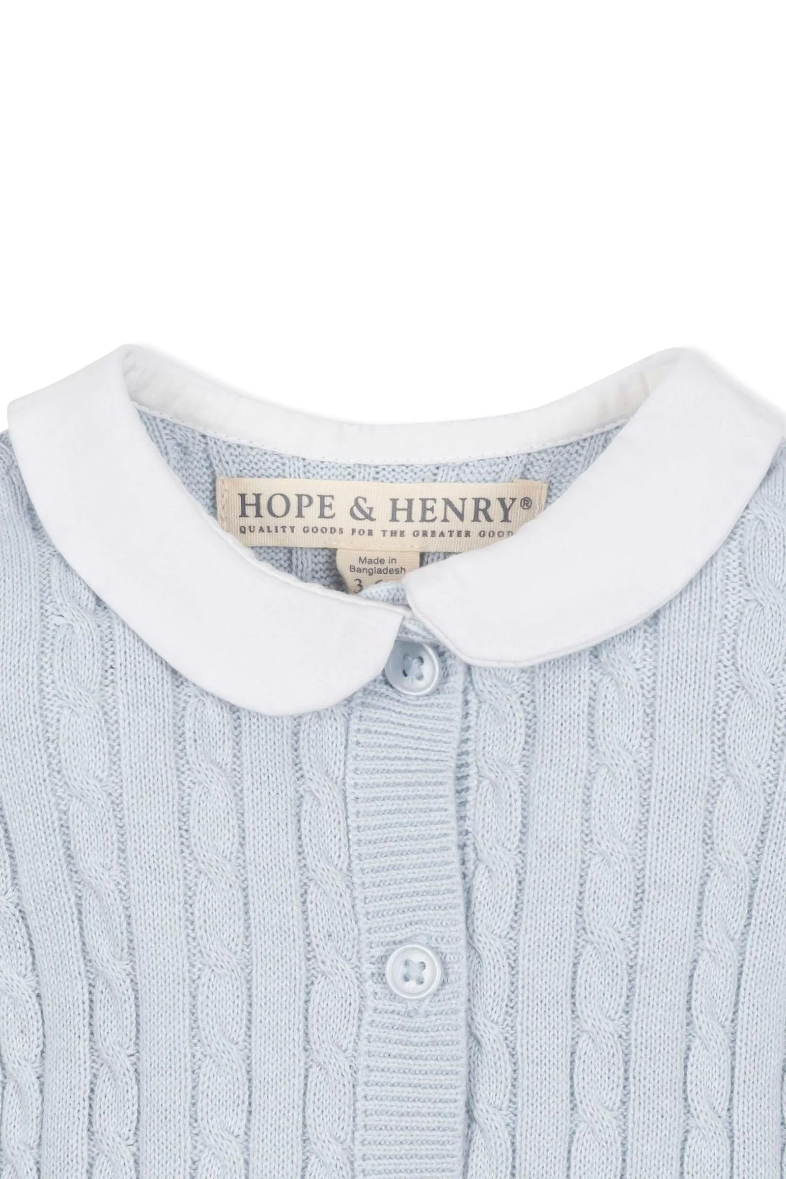 Organic Cotton Peter Pan Collar Sweater Romper, Light Blue - Image 3