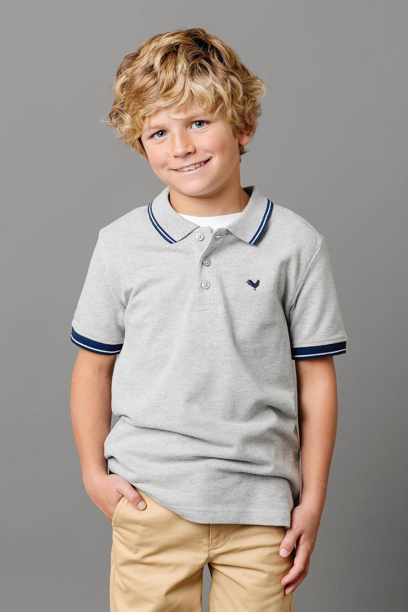 Hope & Henry Organic Cotton Pique Polo, Dark Gray Heather, Toddler & Kids