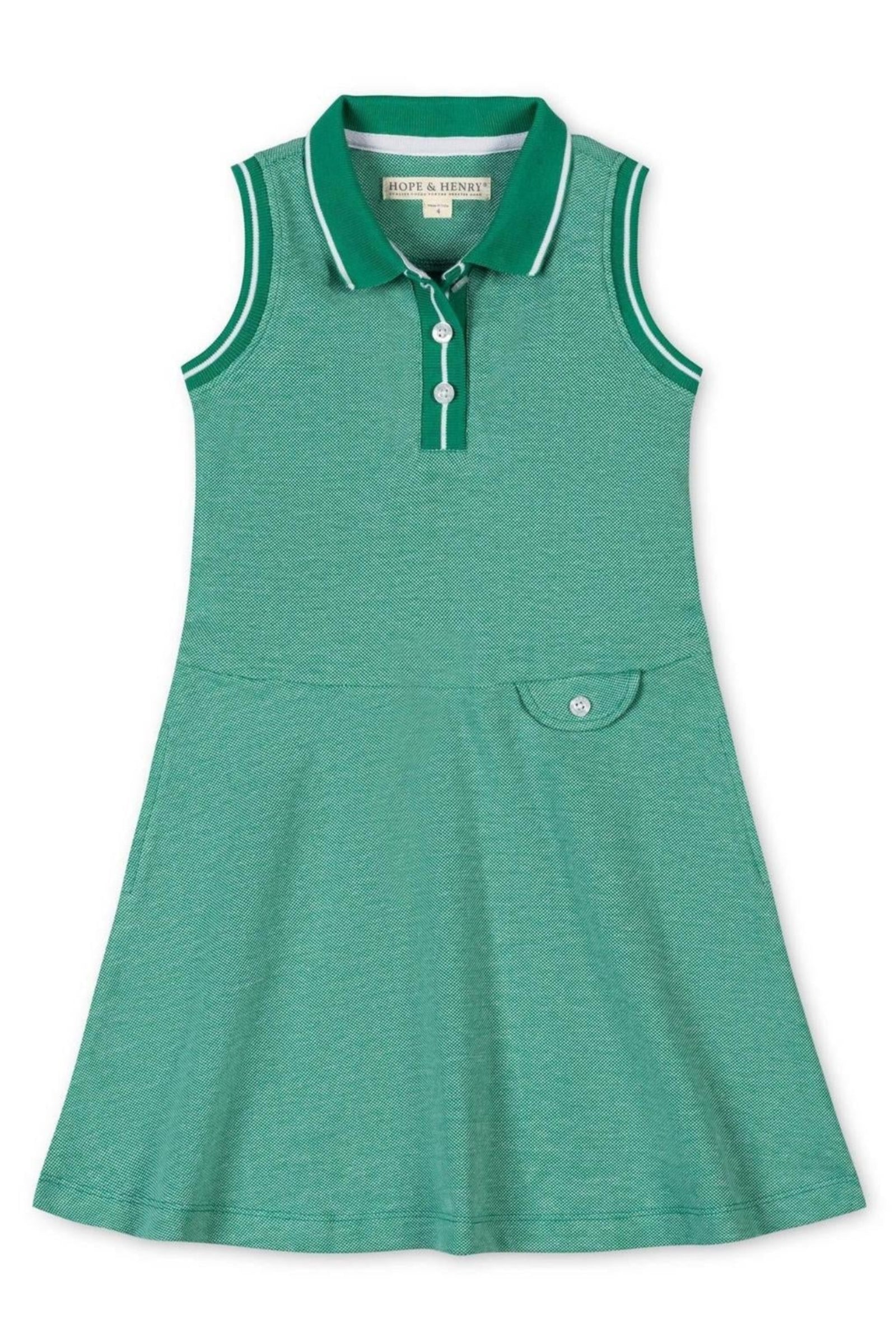 Hope & Henry Organic Cotton Pique Polo Dress for Girls, Kelly Green, Sizes 2T-12 - Image 2