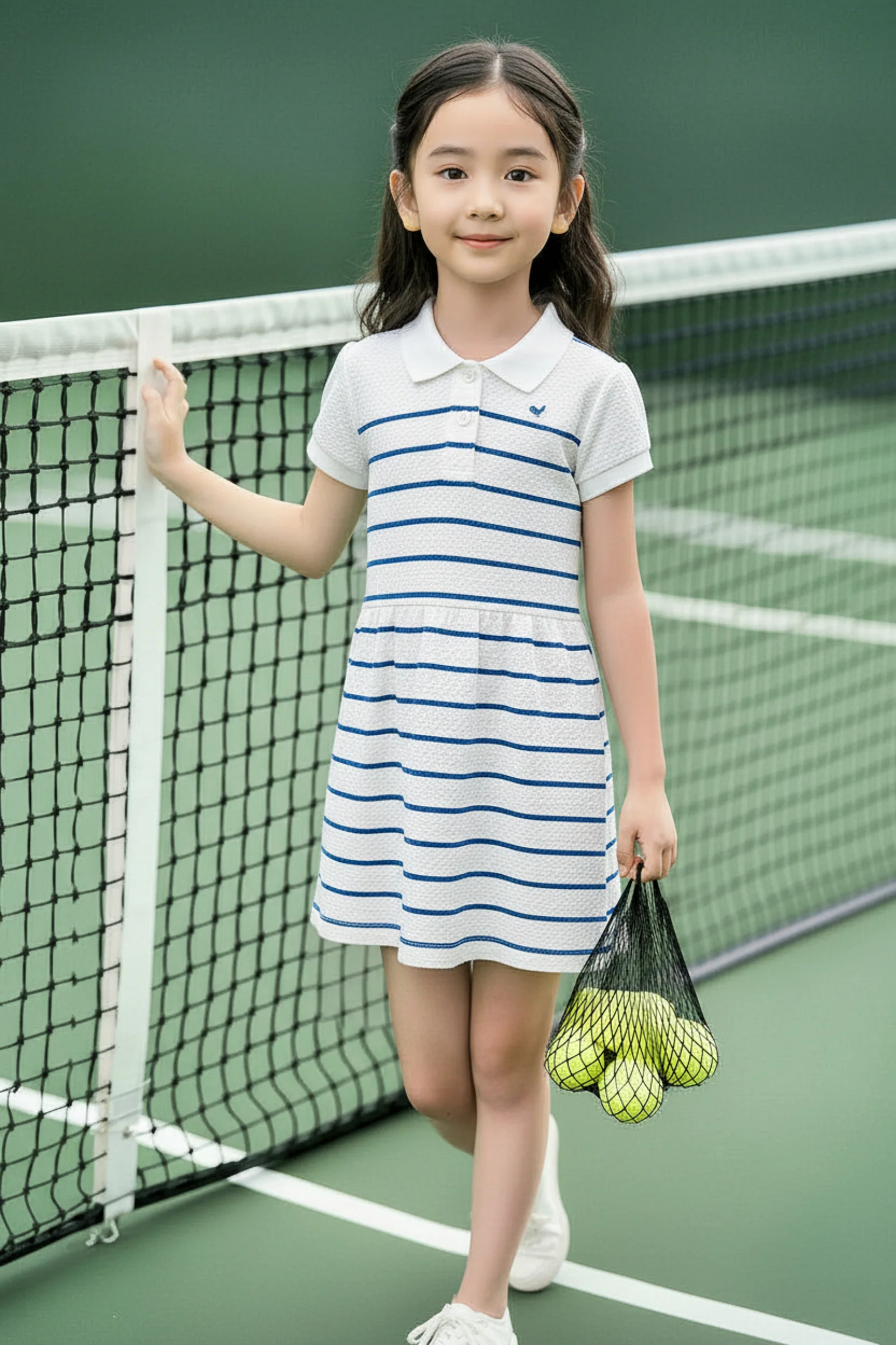 Hope & Henry Organic Cotton Pique Polo Dress for Girls, Bluebell Stripe, Sizes 2T-12