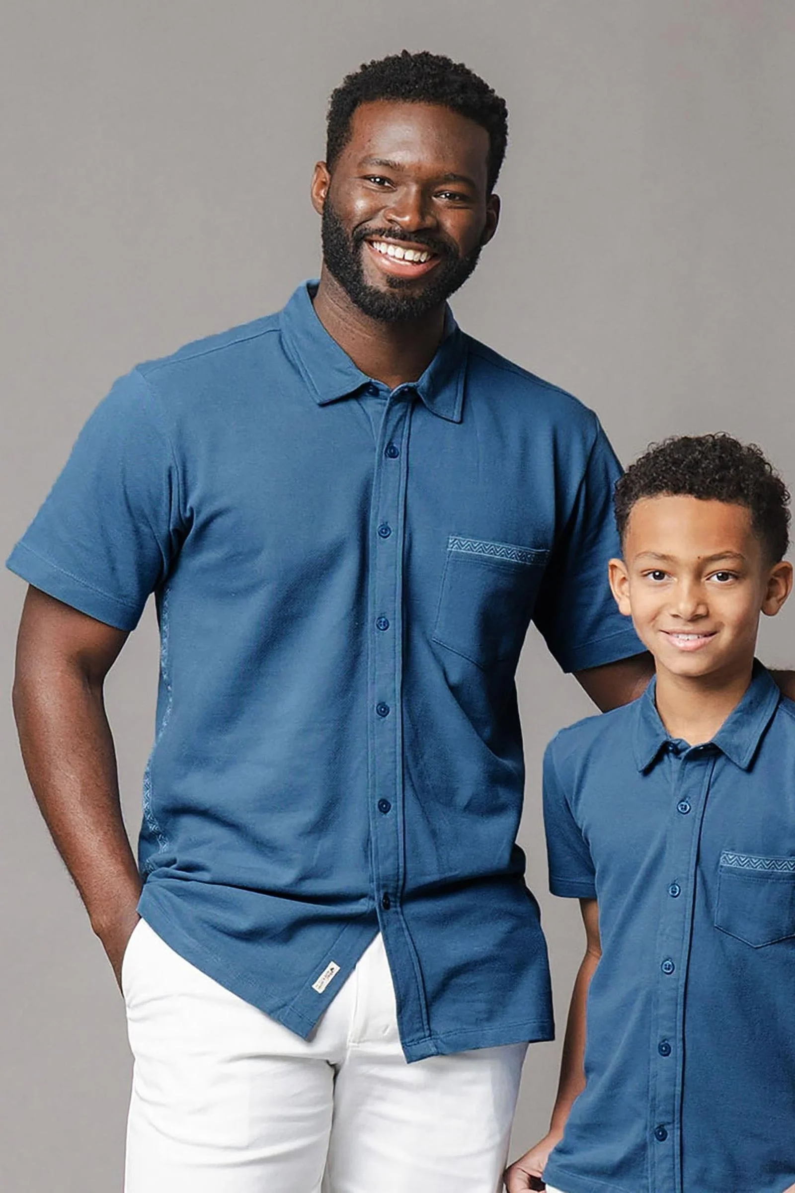 Organic Cotton Pique Short Sleeve Shirt, Stone Blue, Men, Family Matching Outfits