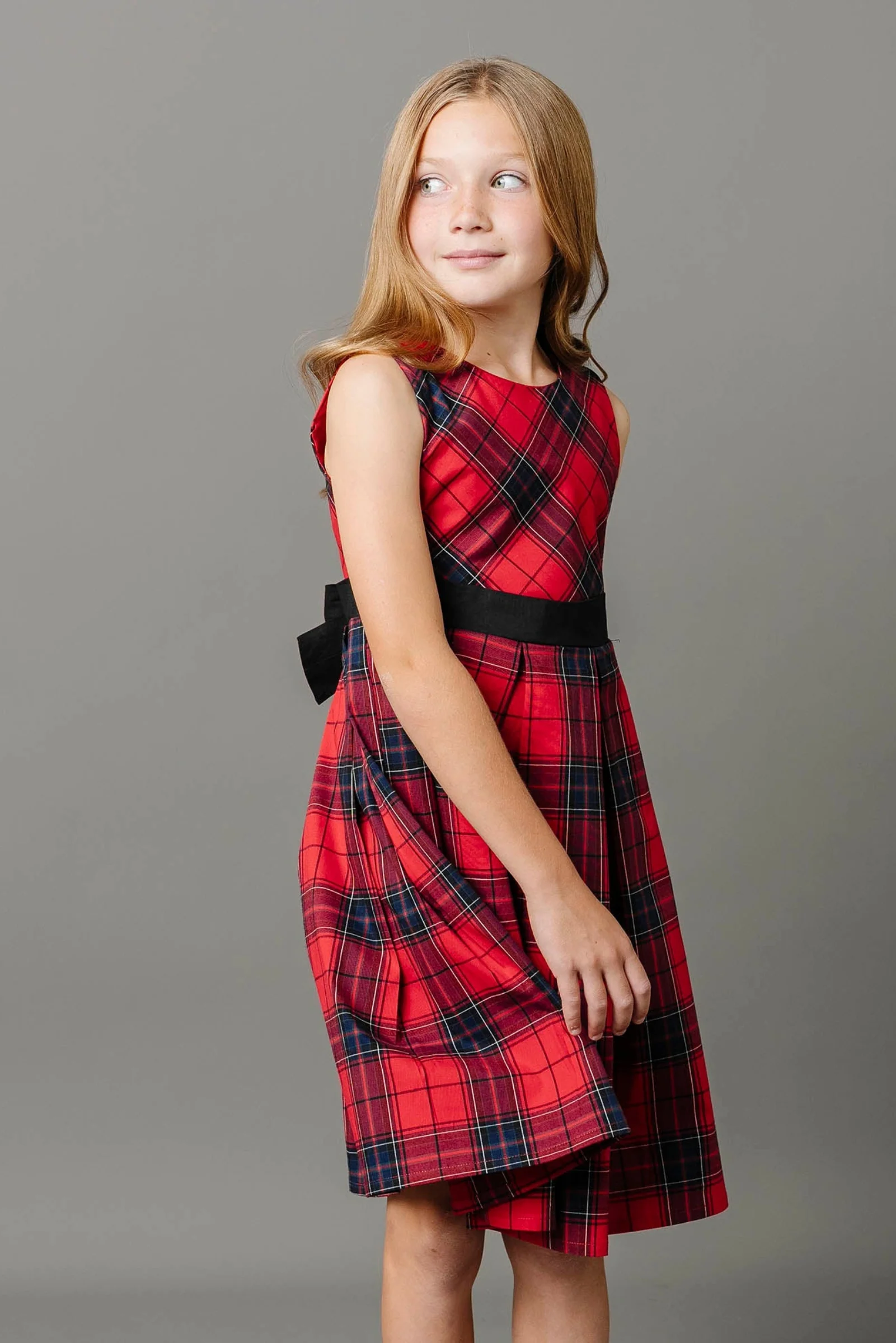 Hope & Henry Organic Cotton Classic Red Tartan Pleated Party Dress for Girls, Toddler & Kids