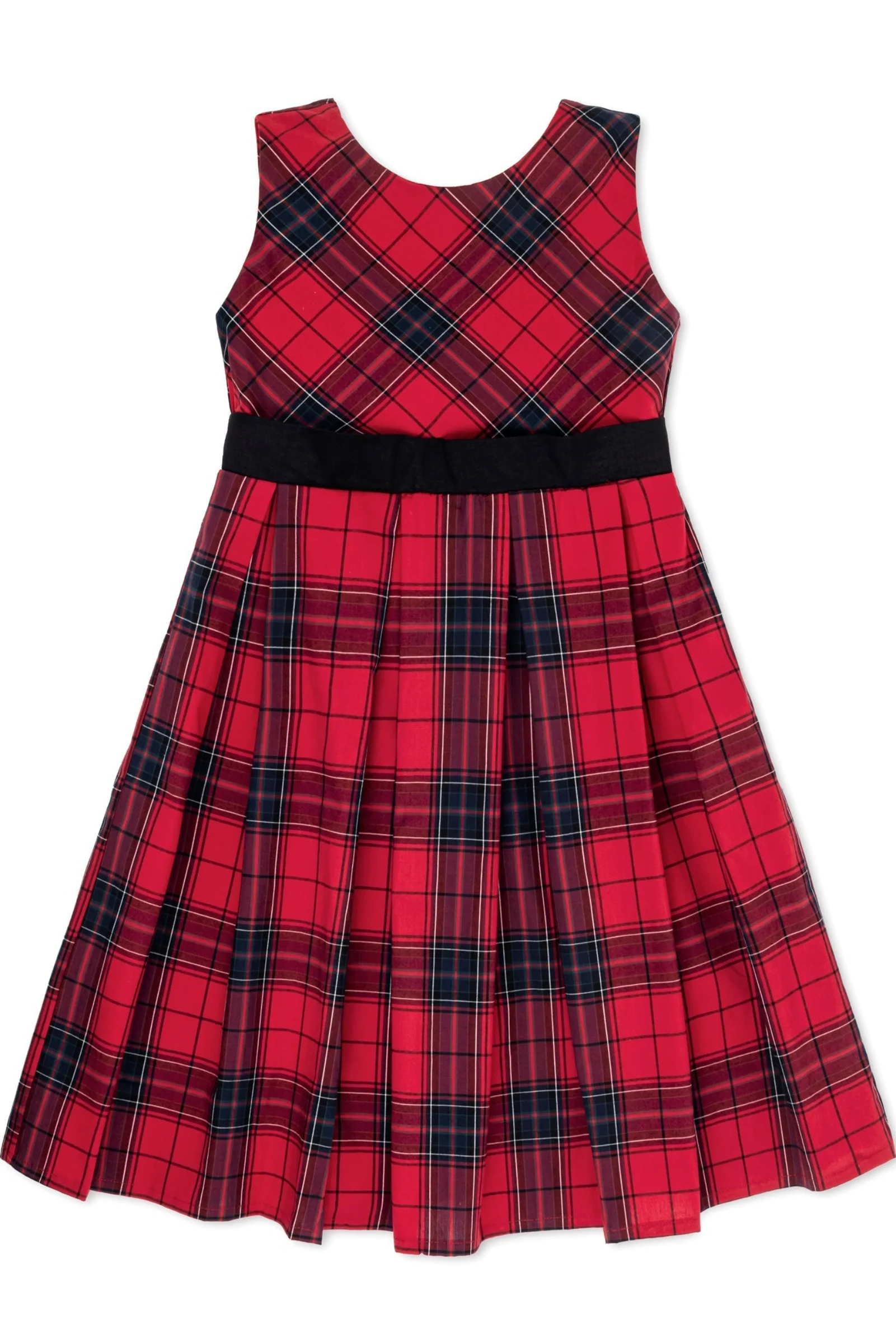 Hope & Henry Organic Cotton Classic Red Tartan Pleated Party Dress for Girls, Toddler & Kids - Image 2