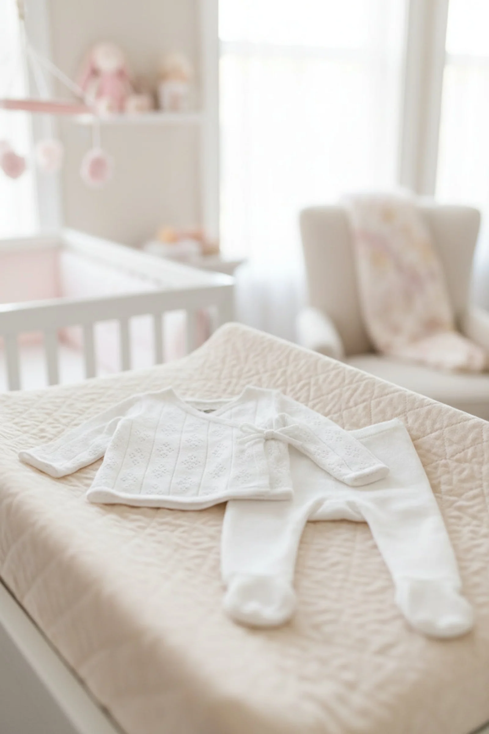 Hope & Henry Organic Cotton Pointelle Sweater and Legging Set for Babies, White, 0-9M