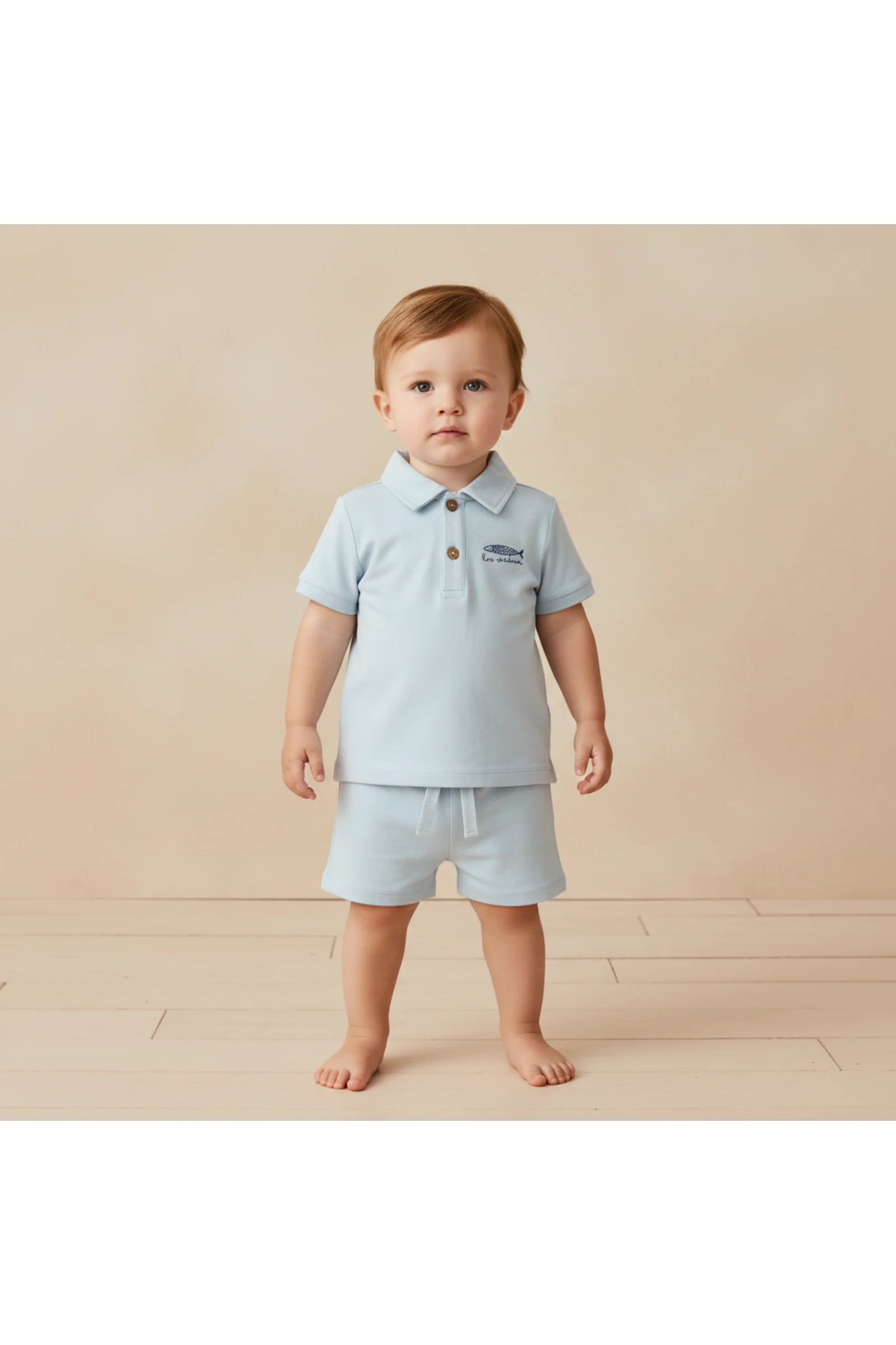 Organic Polo Shirt & Shorts Set - Light Blue - Image 3
