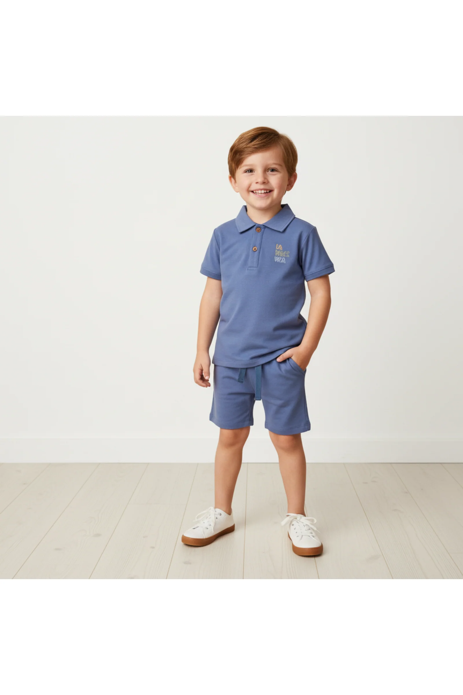 Organic Polo Shirt & Shorts Set - Slate - Image 3