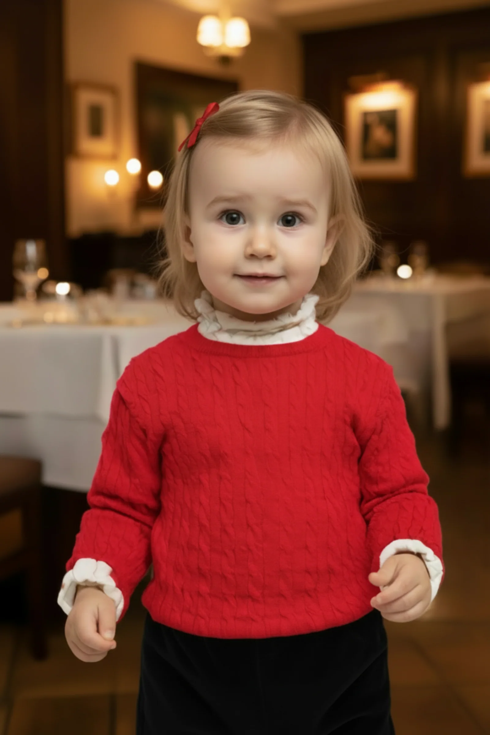 Hope & Henry Organic Cotton Puff Sleeve Bow Sweater for Baby Girls, Red, Baby