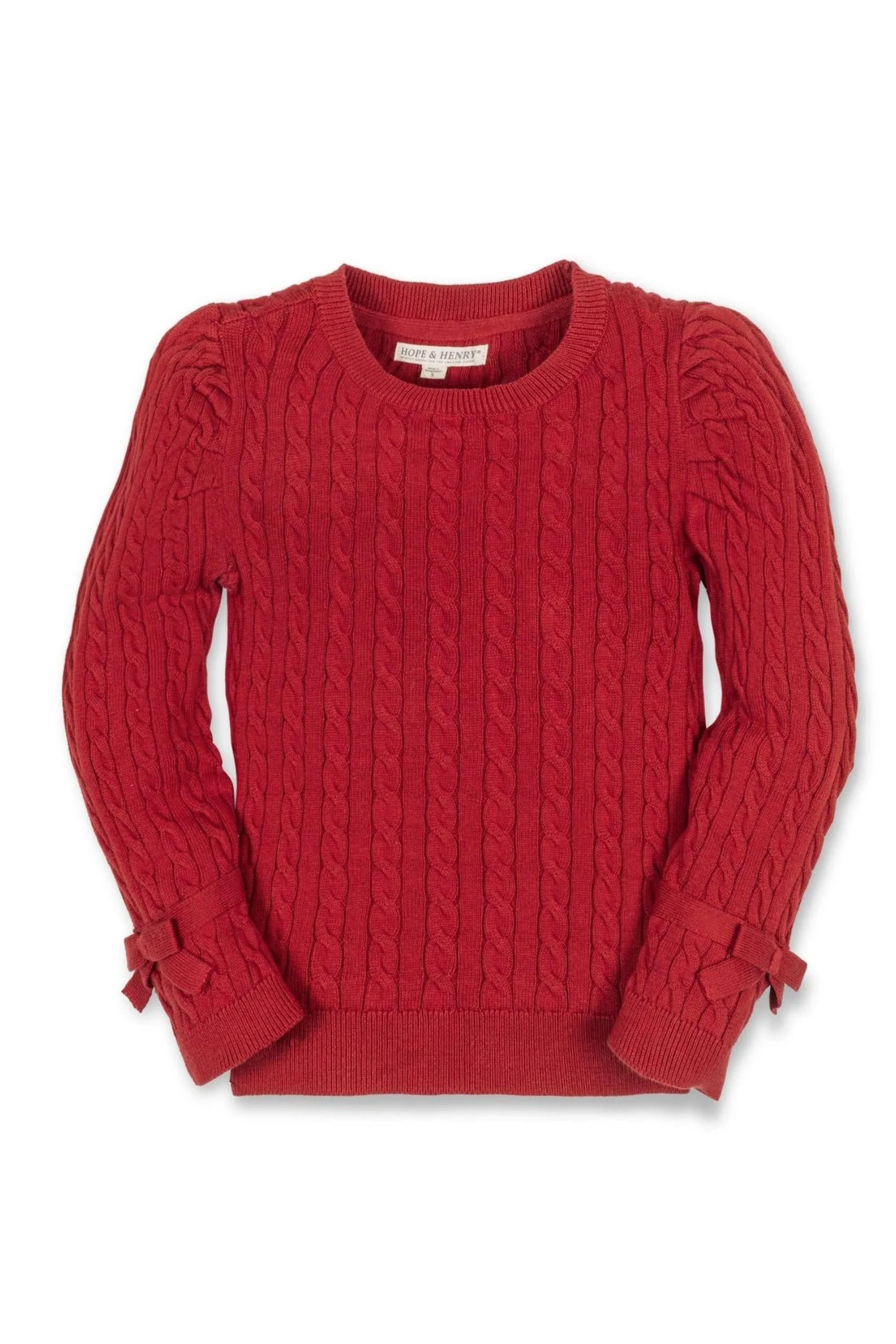 Hope & Henry Organic Cotton Puff Sleeve Bow Sweater for Baby Girls, Red, Baby - Image 2
