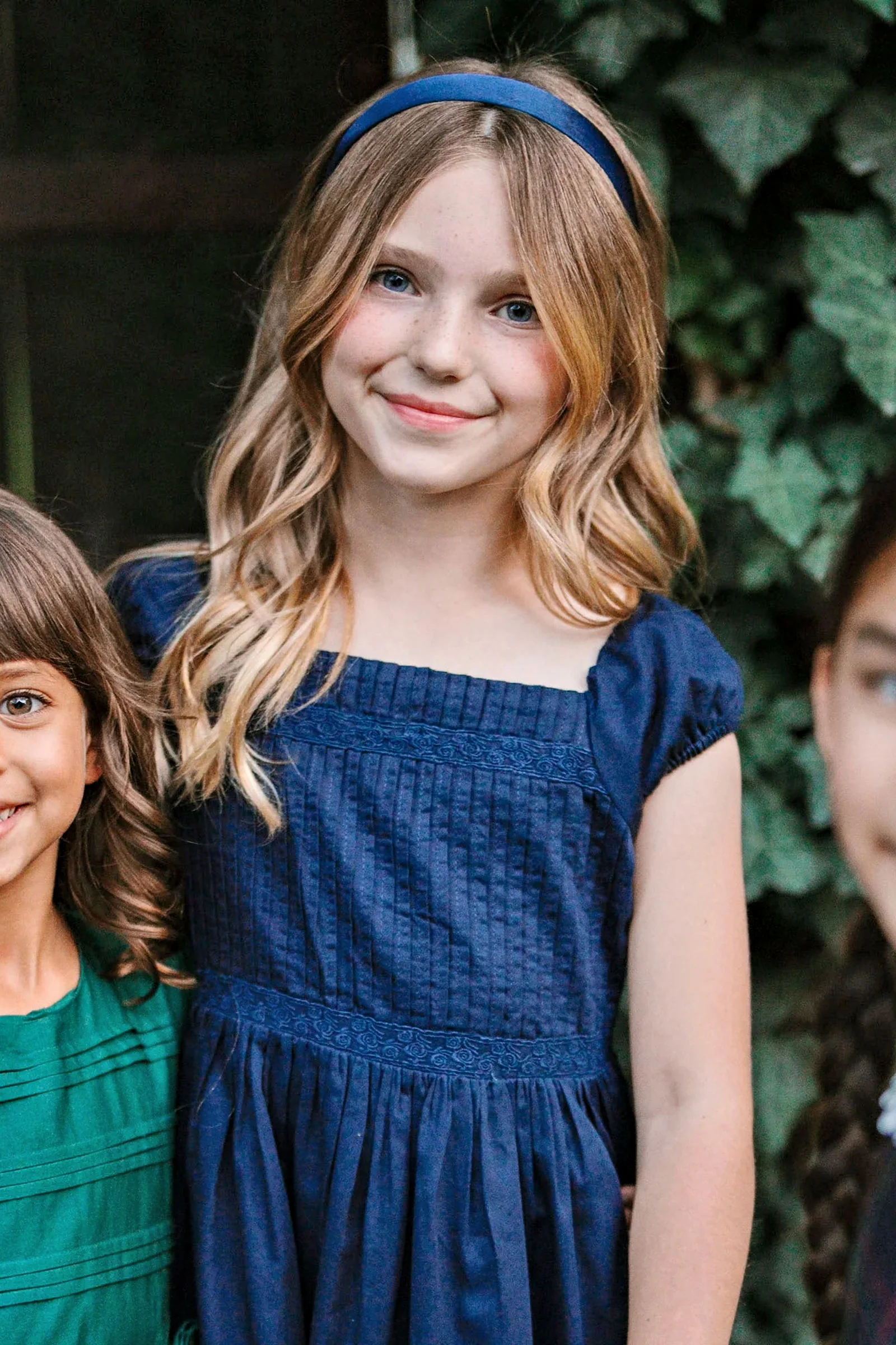 Hope & Henry Organic Cotton Puff Sleeve Pintuck Dress for Girls, Navy, Toddler & Kids