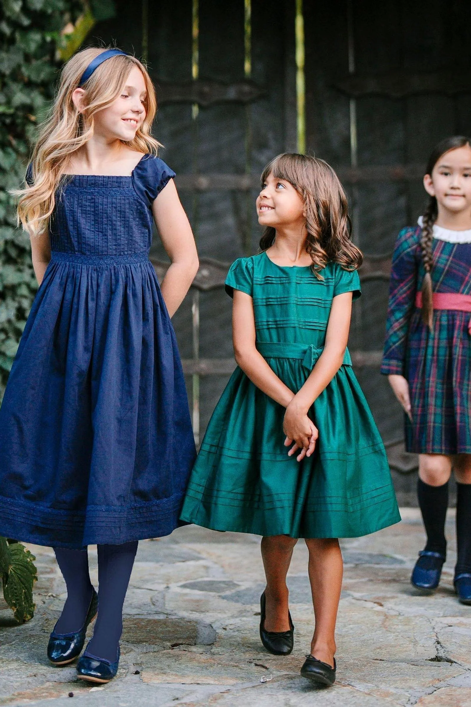 Hope & Henry Organic Cotton Puff Sleeve Pintuck Dress for Girls, Navy, Toddler & Kids - Image 3