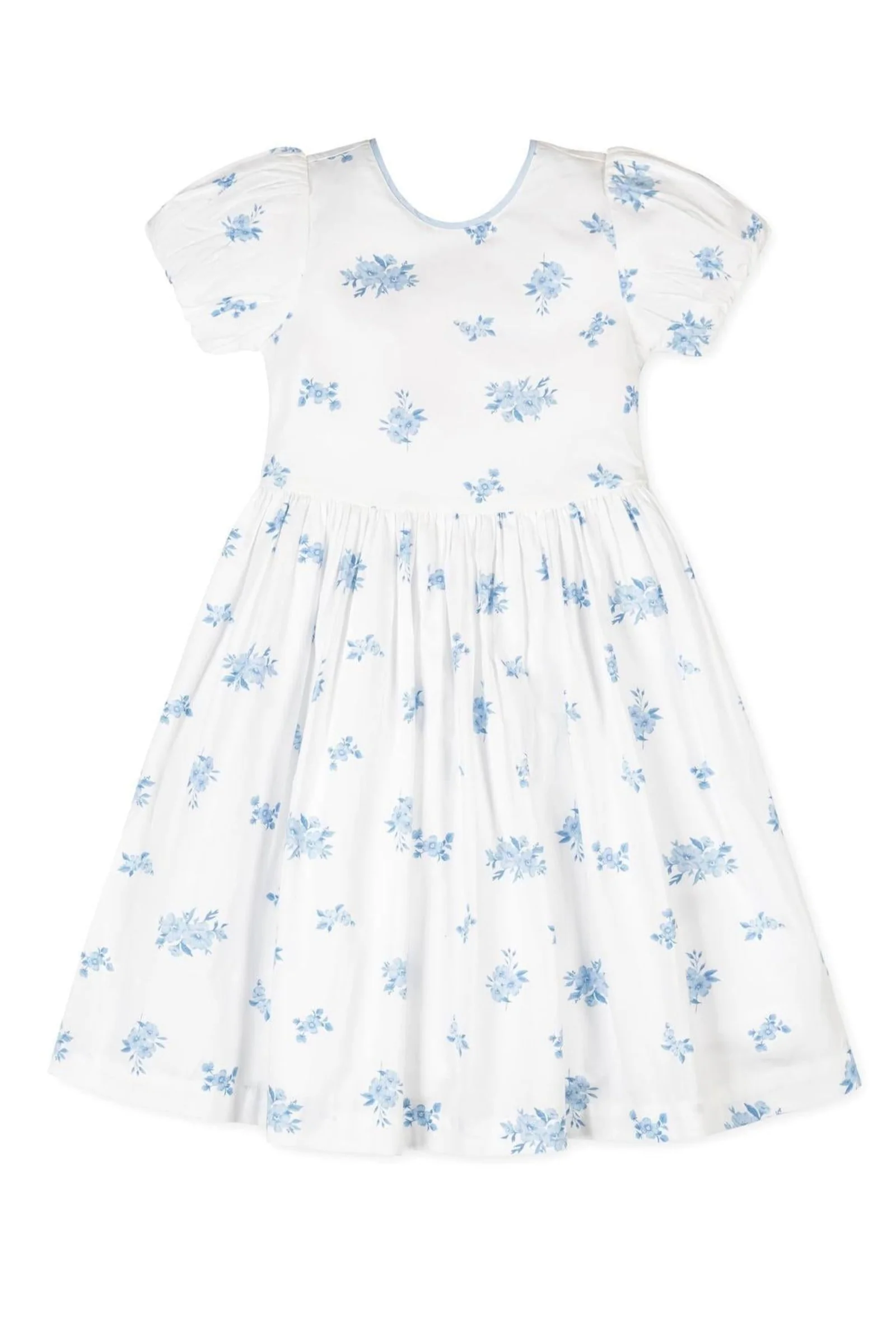 Hope & Henry Organic Cotton Puff Sleeve Sateen Dress for Girls, Delft Floral, Sizes 2T-12 - Image 2
