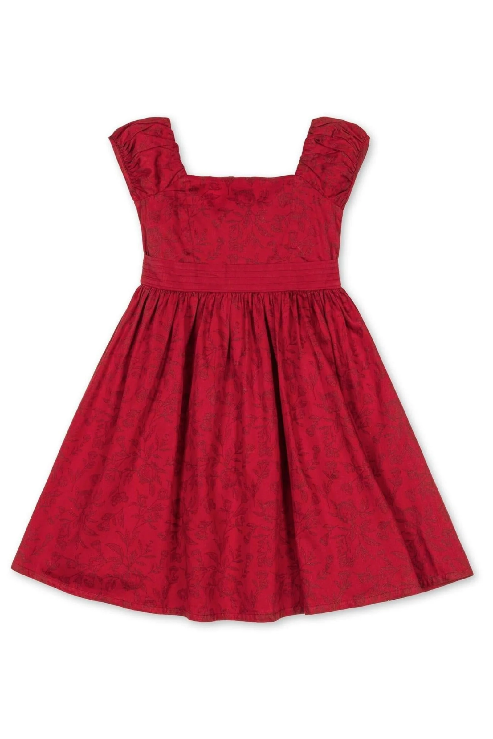 Hope & Henry Organic Cotton Puff Sleeve Sateen Dress for Girls, Fireside Red Toile, Toddler & Kids - Image 2