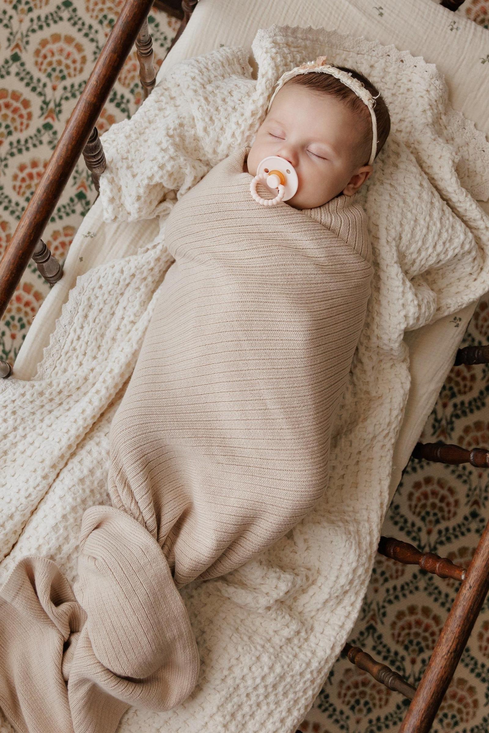 Organic Ribbed Knit Cotton Swaddle Blanket, 100% Organic Cotton