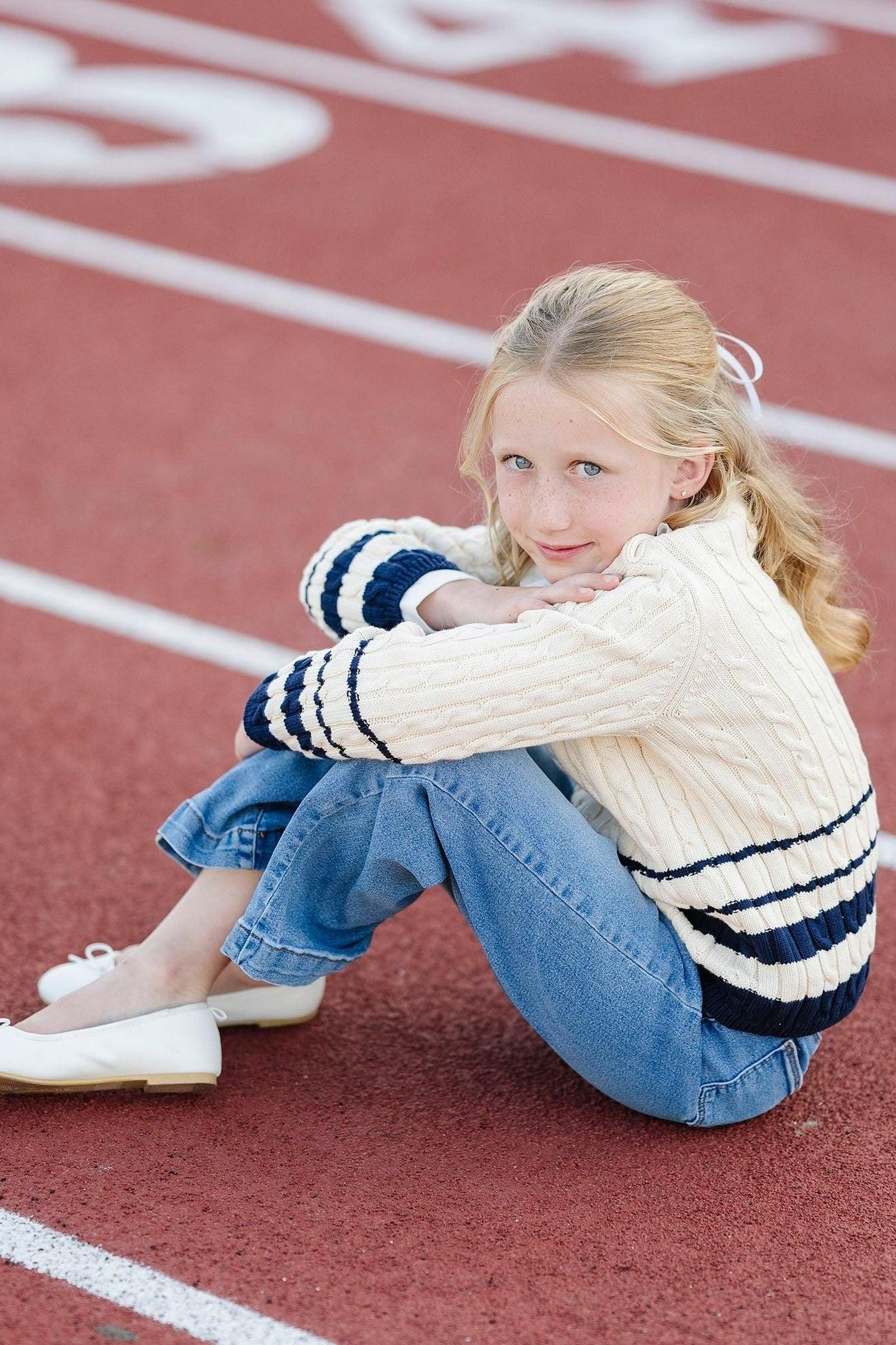 Hope & Henry Organic Cotton Roll Neck Sweater for Girls, Ivory, Toddler & Kids