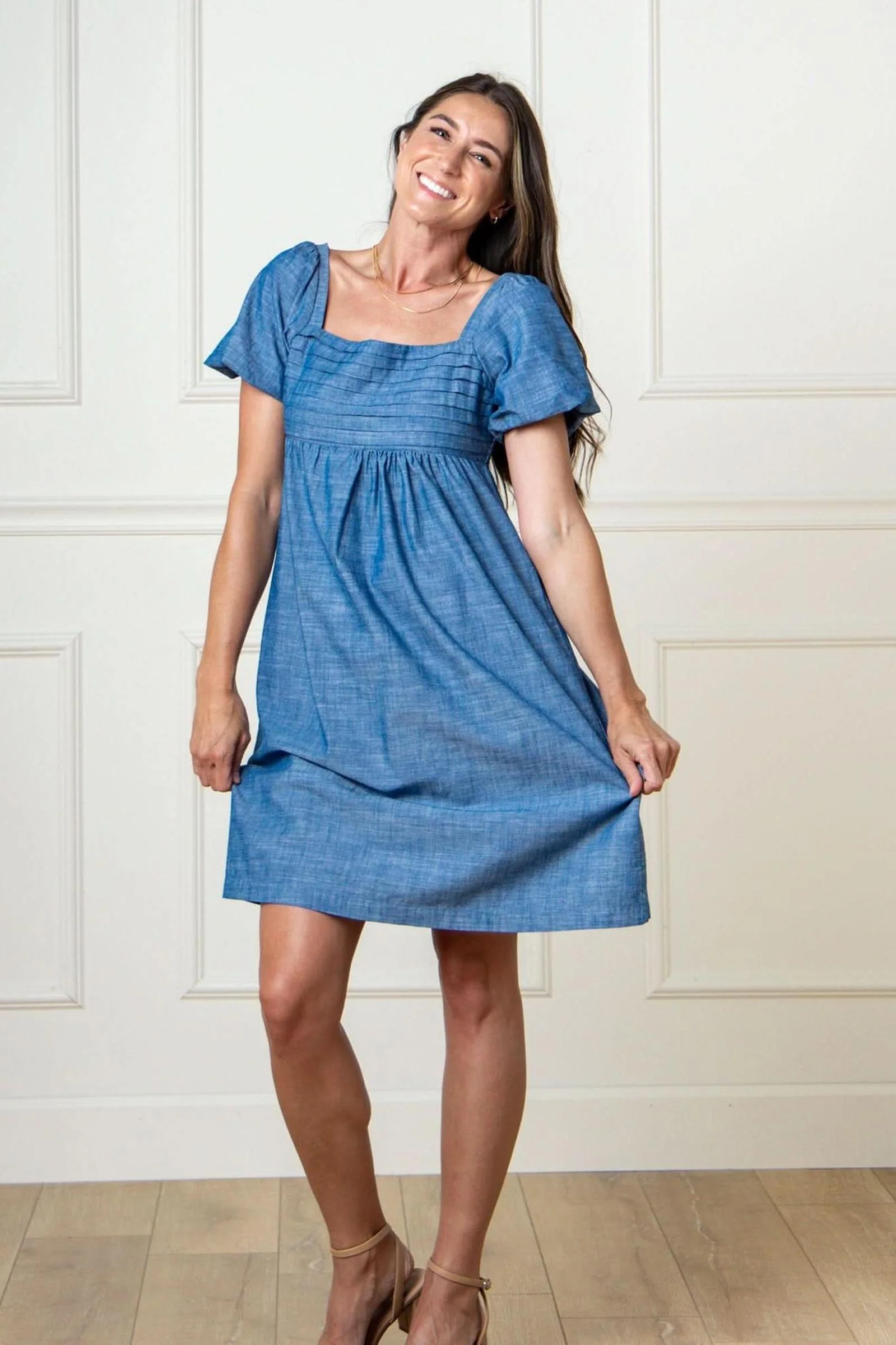 Organic Cotton Ruched Chambray Dress, Women, Family Matching Outfits - Image 5