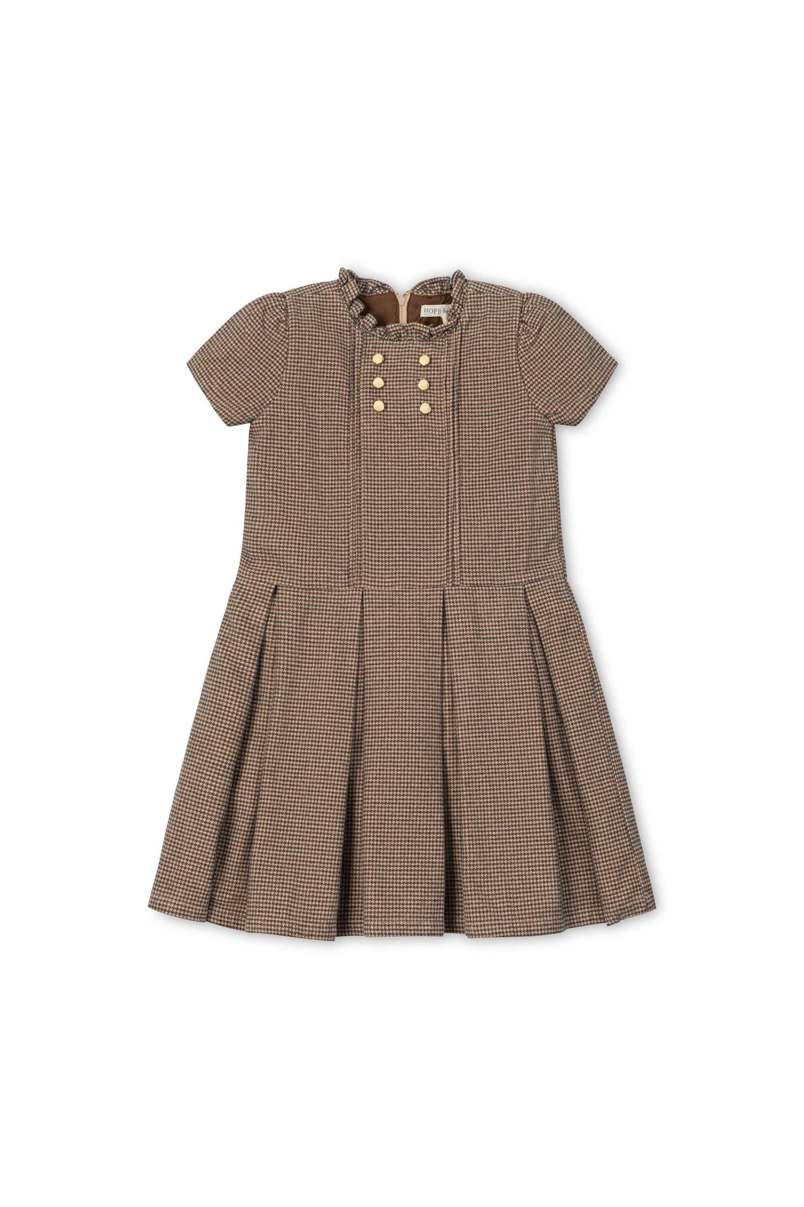 Hope & Henry Organic Cotton Ruffle Collar Houndstooth Dress, Beige and Grey, Toddler & Kids - Image 2