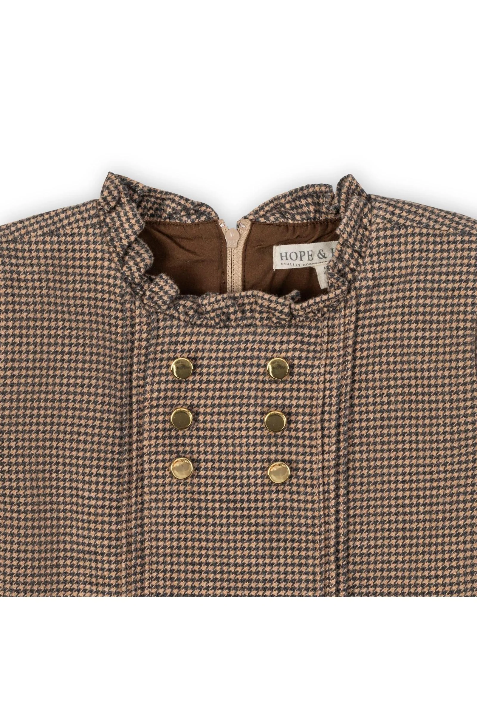Hope & Henry Organic Cotton Ruffle Collar Houndstooth Dress, Beige and Grey, Toddler & Kids - Image 4