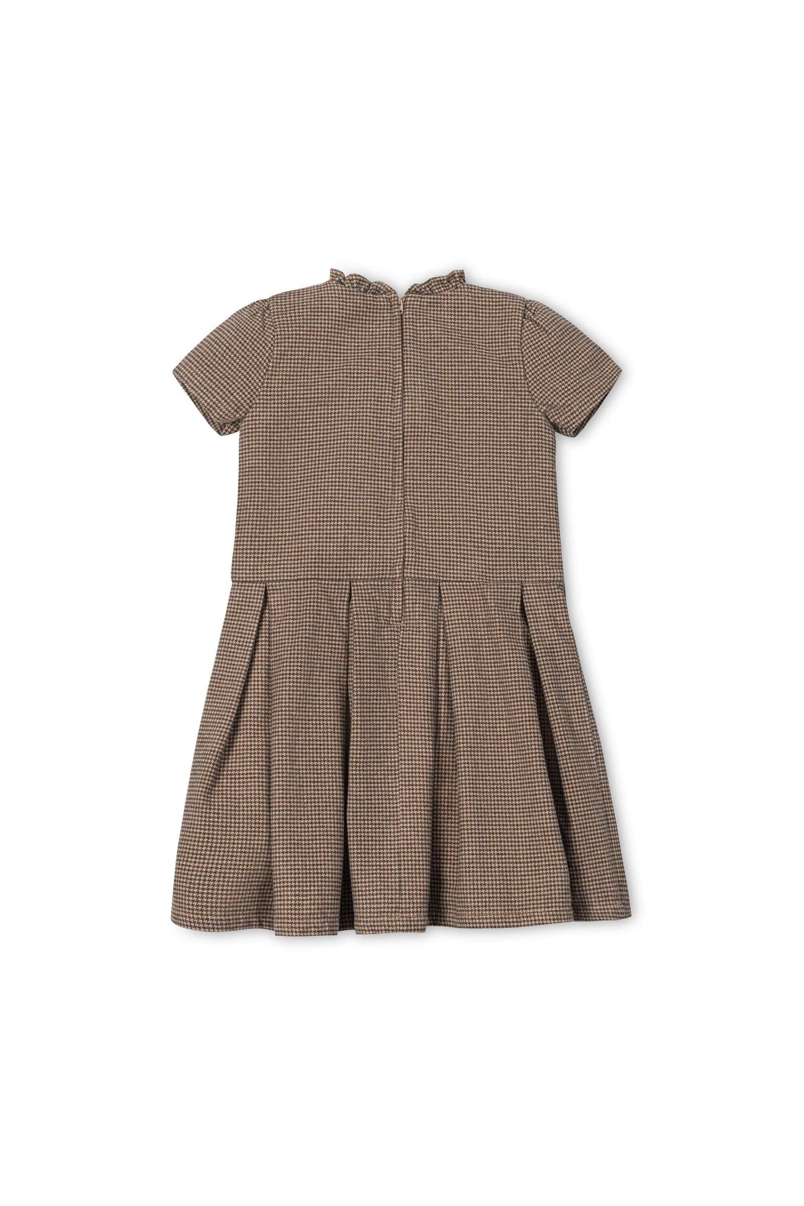 Hope & Henry Organic Cotton Ruffle Collar Houndstooth Dress, Beige and Grey, Toddler & Kids - Image 5