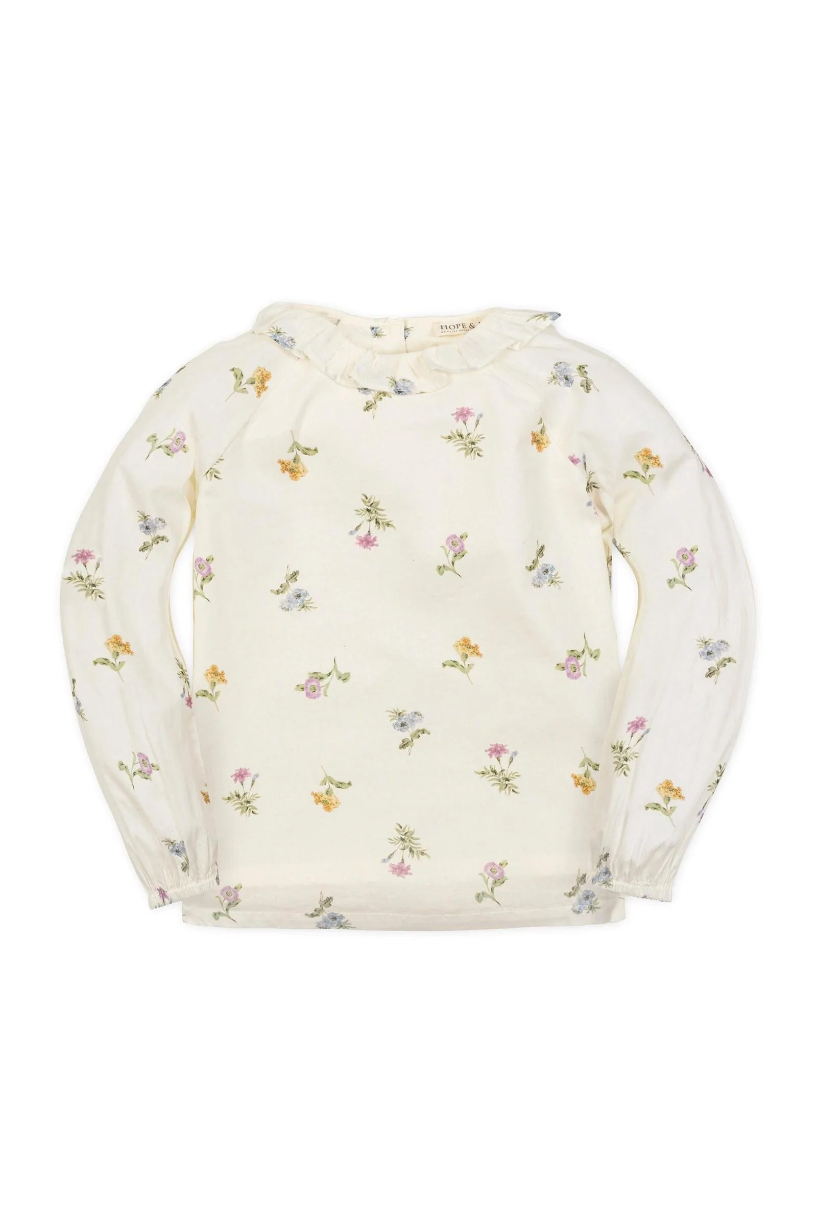 Hope & Henry Organic Cotton Ruffle Collar Top For Girls, Ivory Floral, Toddler & Kids - Image 2