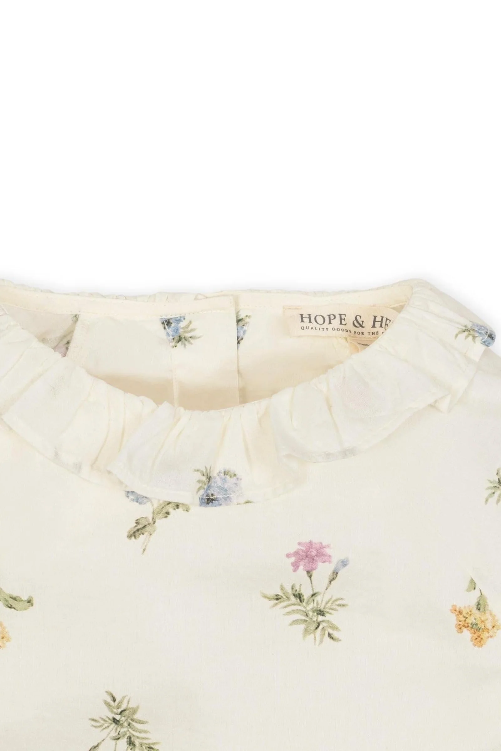 Hope & Henry Organic Cotton Ruffle Collar Top For Girls, Ivory Floral, Toddler & Kids - Image 3