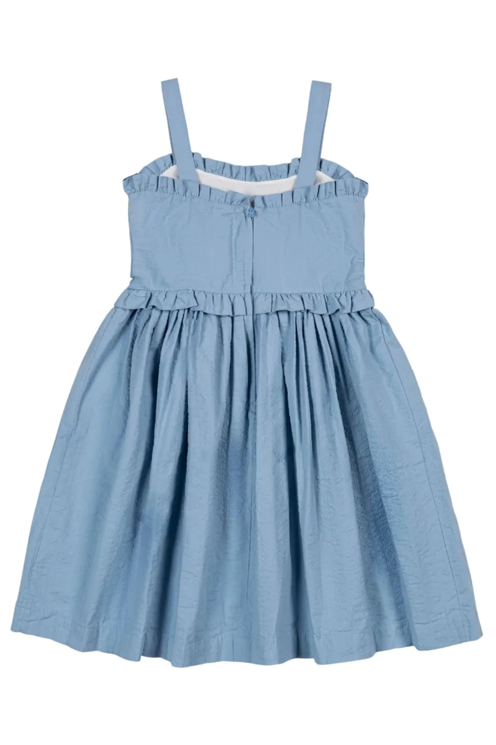 Organic Cotton Ruffle Edge Seersucker Dress, Bluebell, Sizes 2T-12 - Image 5